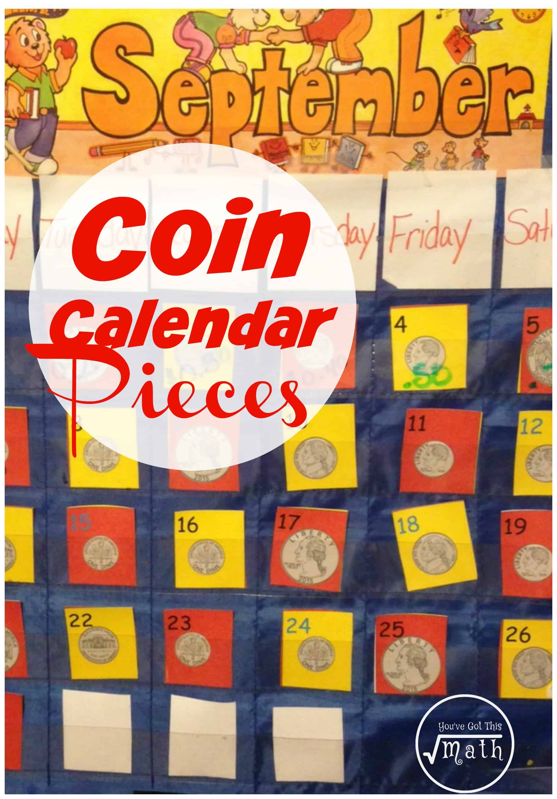 Work on coin identification, counting money, and patterns with these colorful calendar pieces for elementary students in first and second grade.