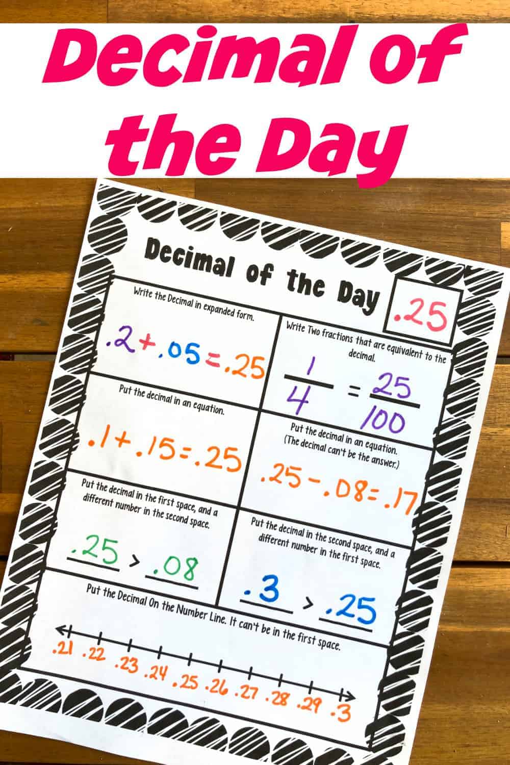 Decimal of The Day - A FREE printable to Review Decimals Daily