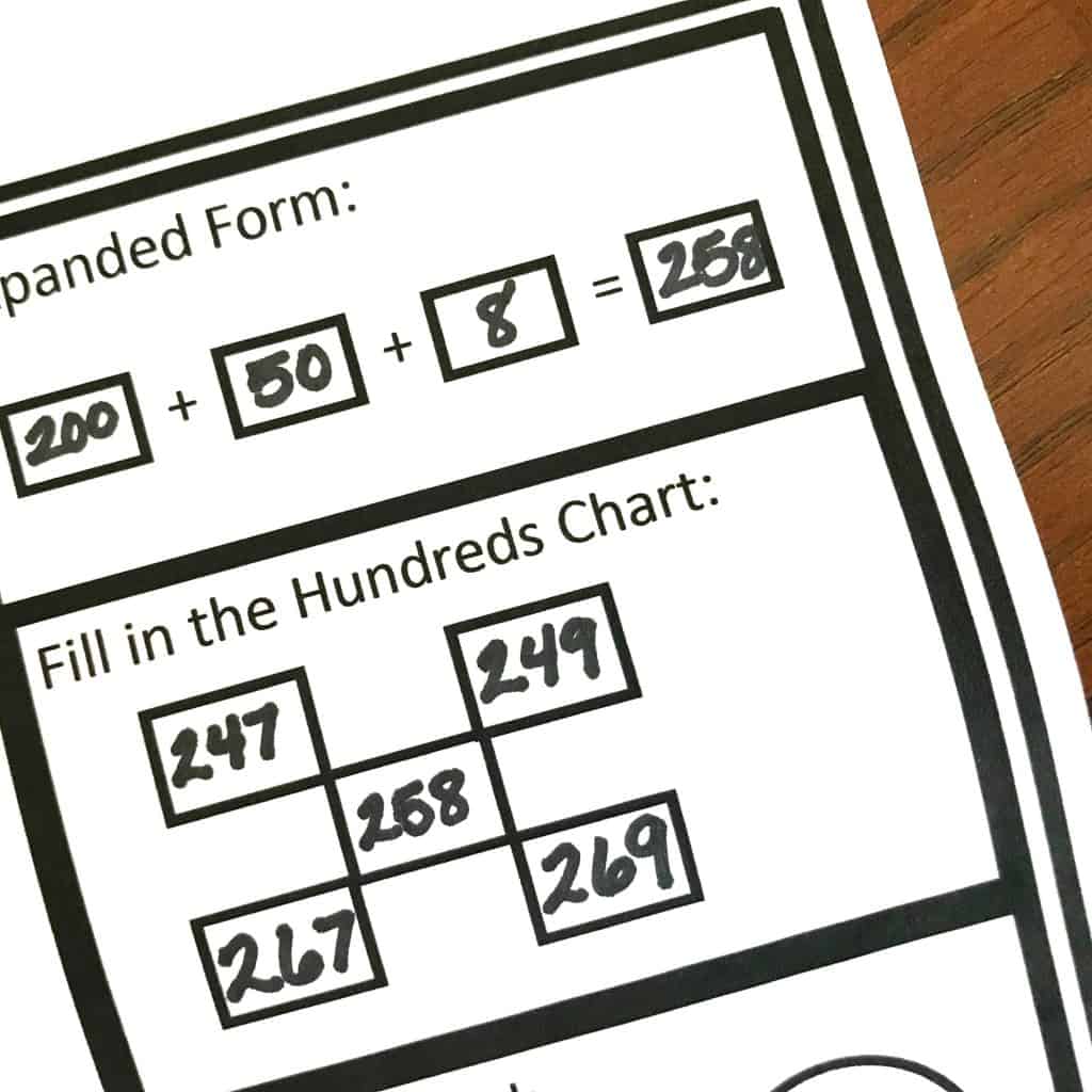 Number of the Day worksheet with numbers filled in. 