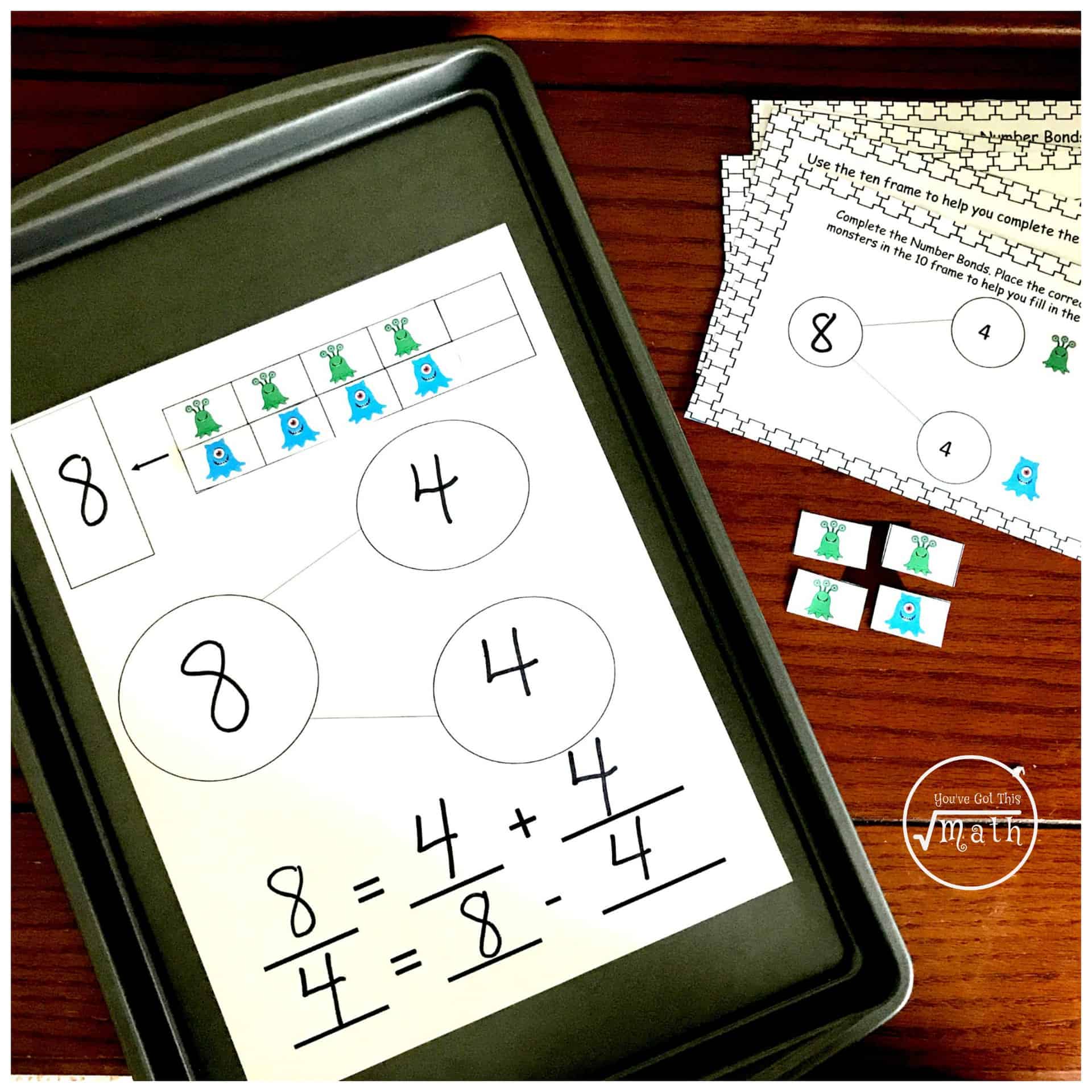 40 Monster Number Bonds to 10 | Task Cards | Adding and Subtracting Skills | Free Printable