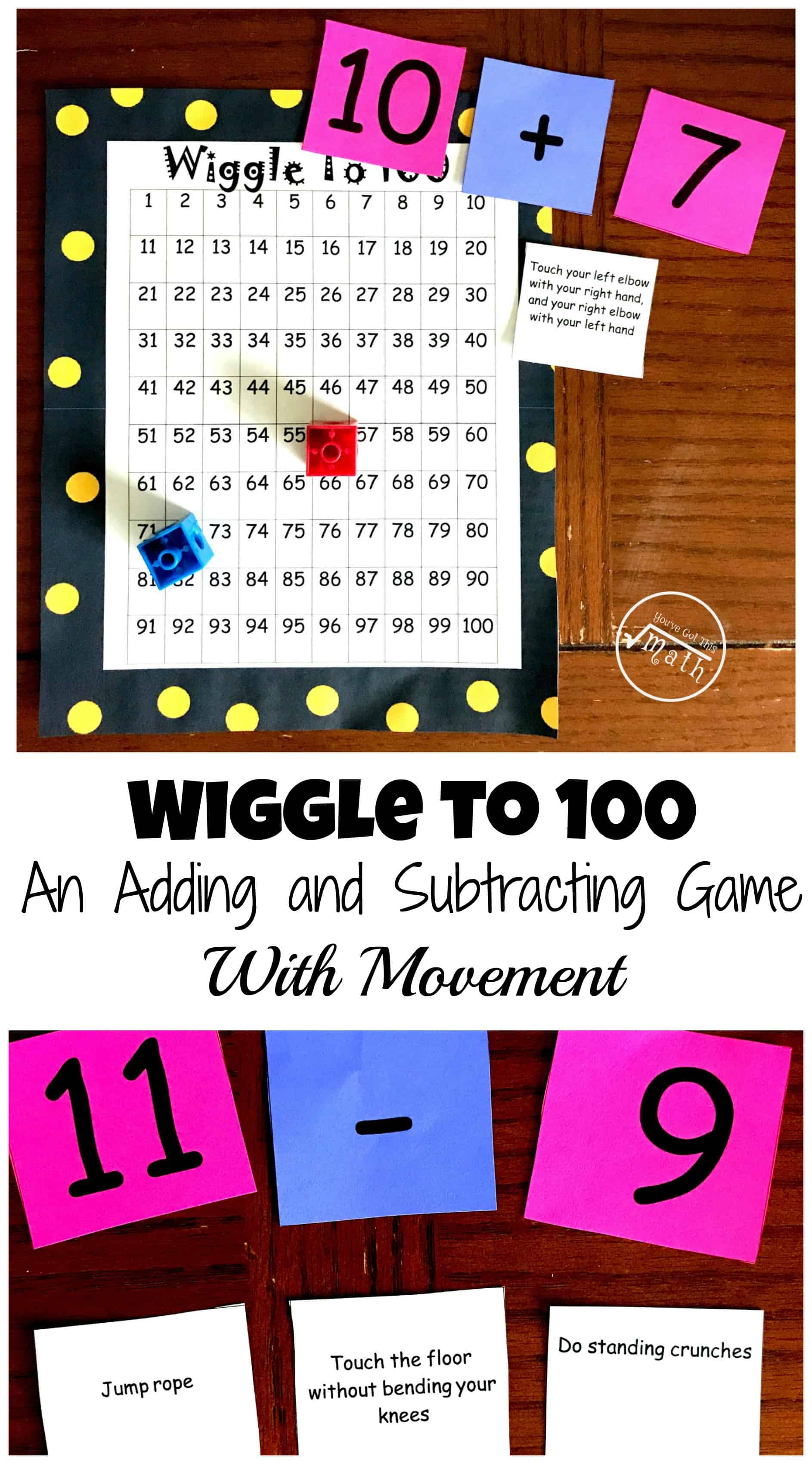Adding and subtracting games printable with game pieces. 