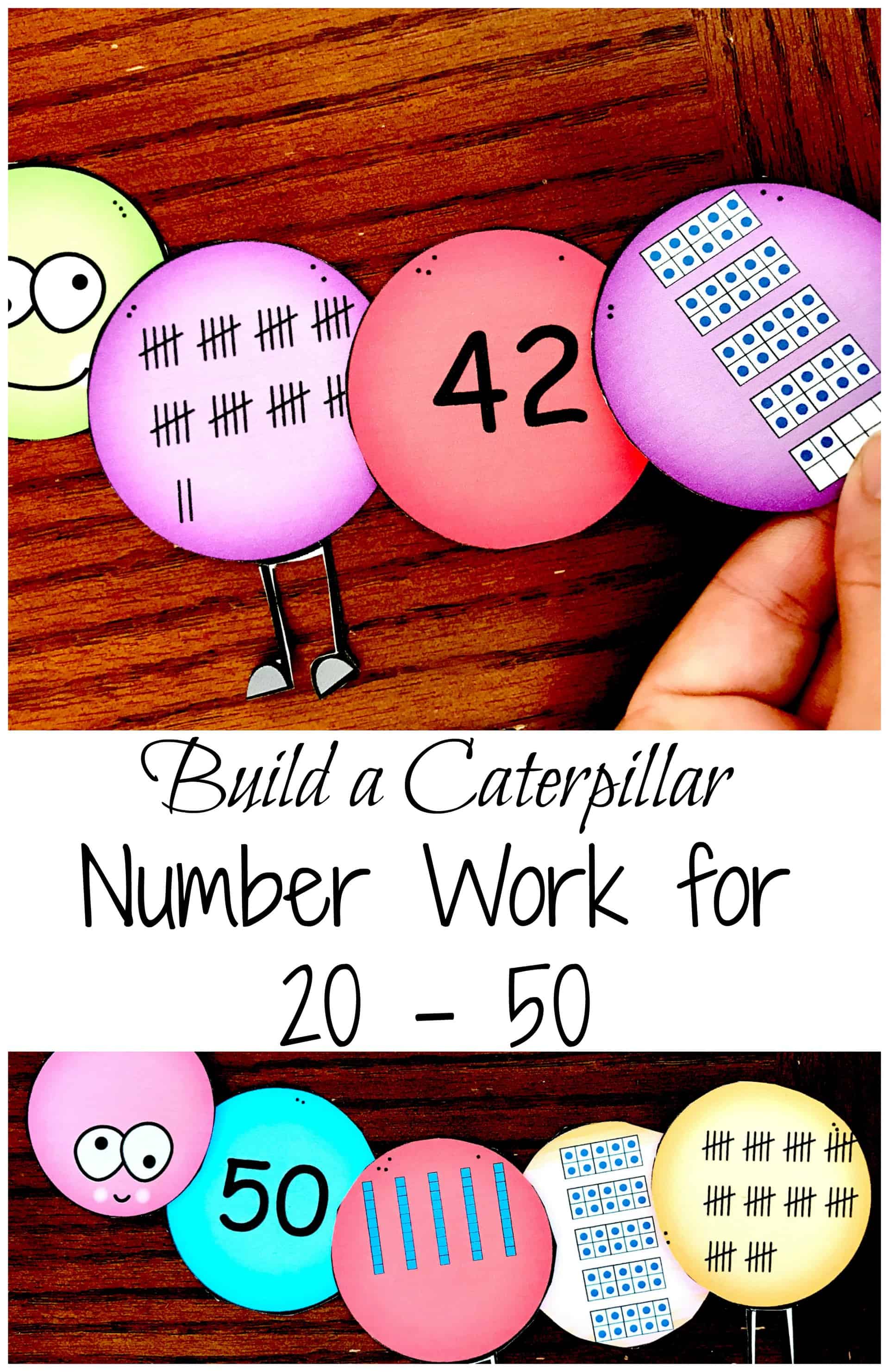 Number Caterpillar | 20-50 Number Work with Base Ten Blocks | Free Printable