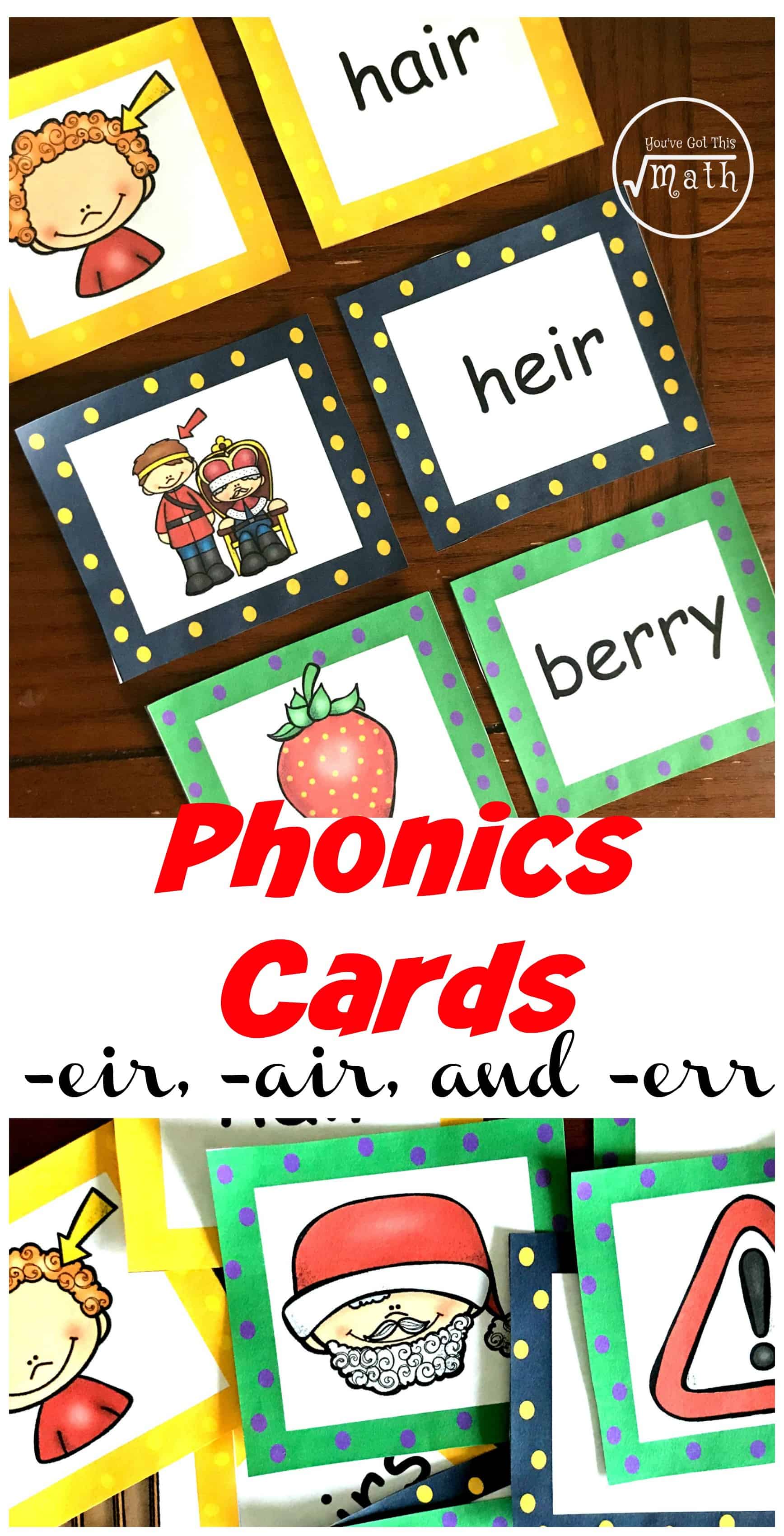 Grab these err, eir, and air word family cards. There are over five ways to use these bright, colorful cards that will get kids reading and spelling these tricky words.