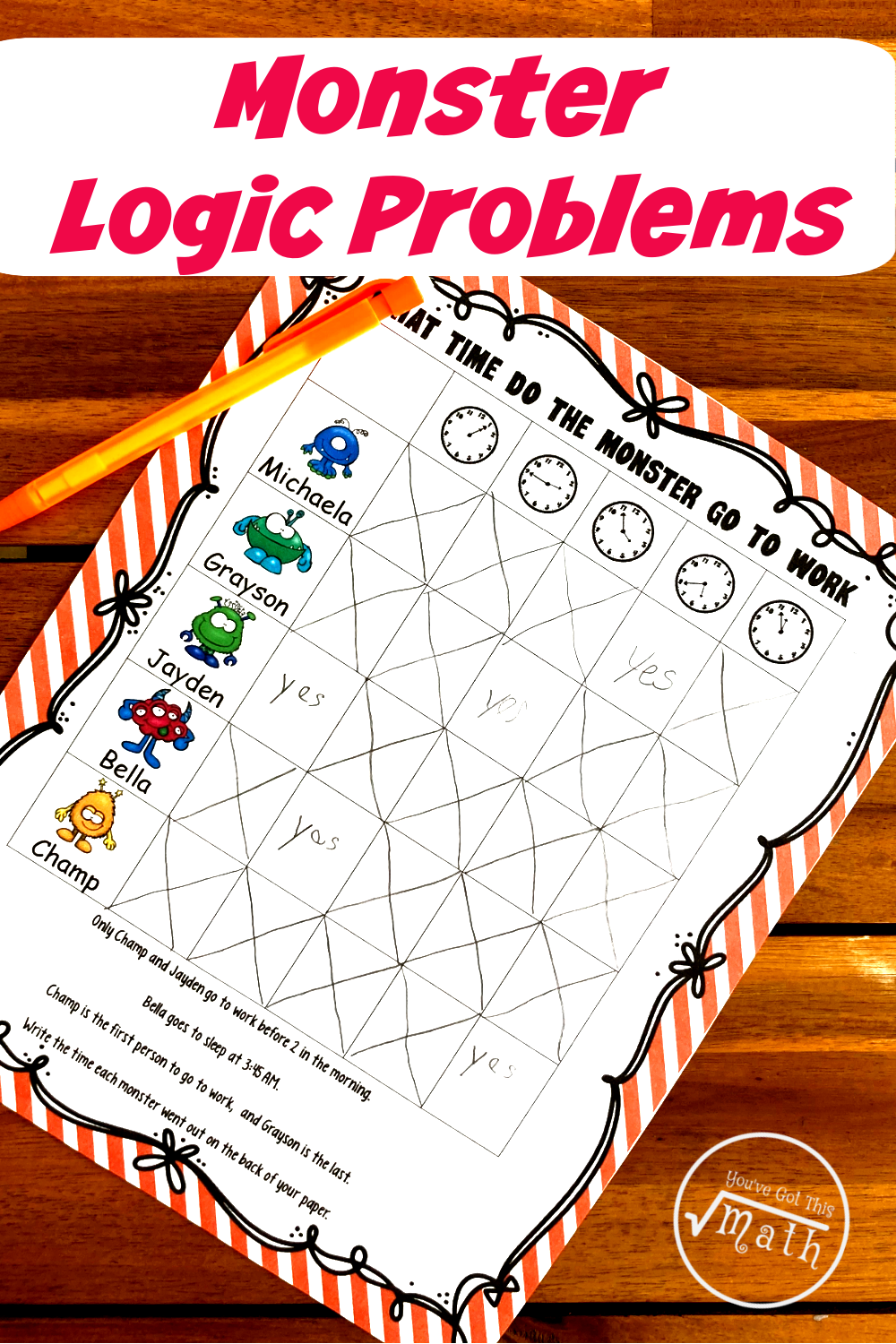 logic games for kids monster theme free printable