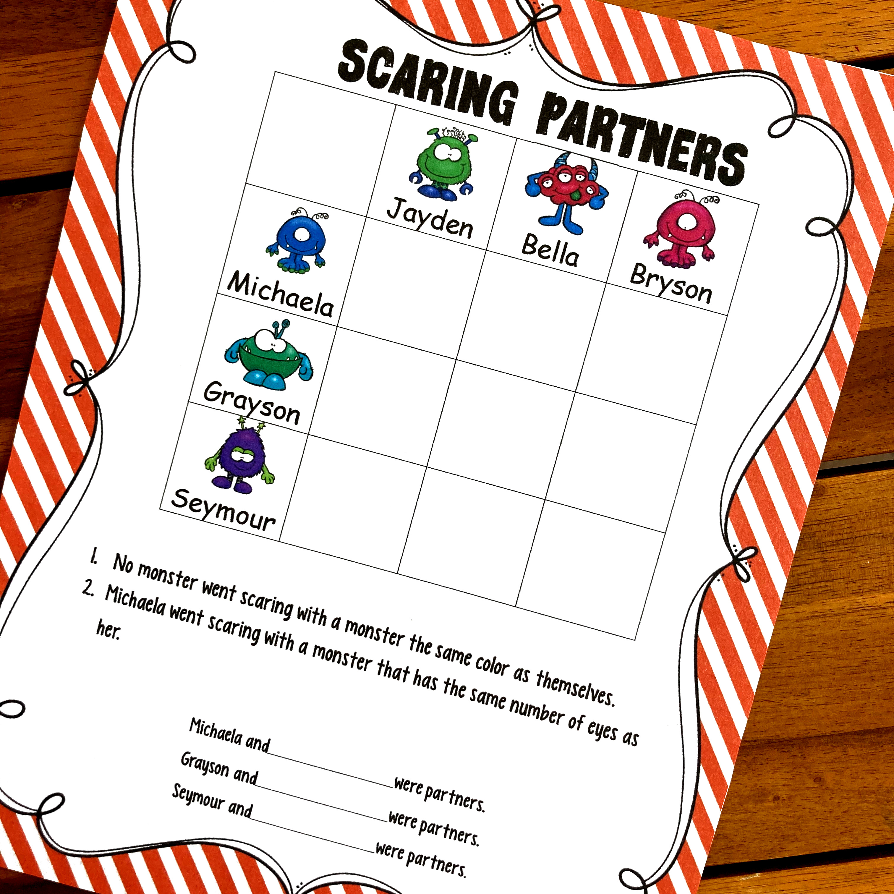 logic games for kids monster theme free printable