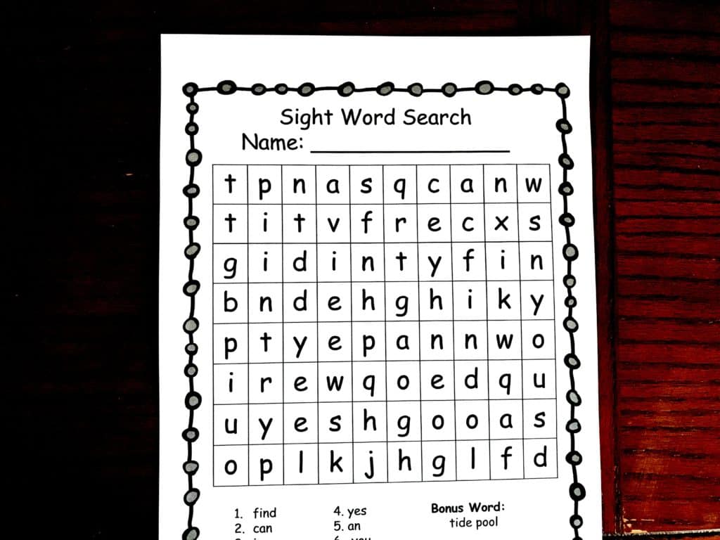 A sight word search that is blank. 