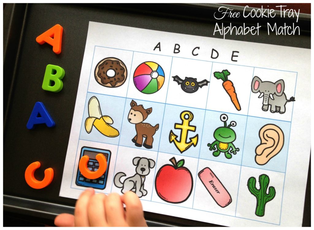 Beginning sounds activities worksheet that is filled with images of various things and magnetic letters. 