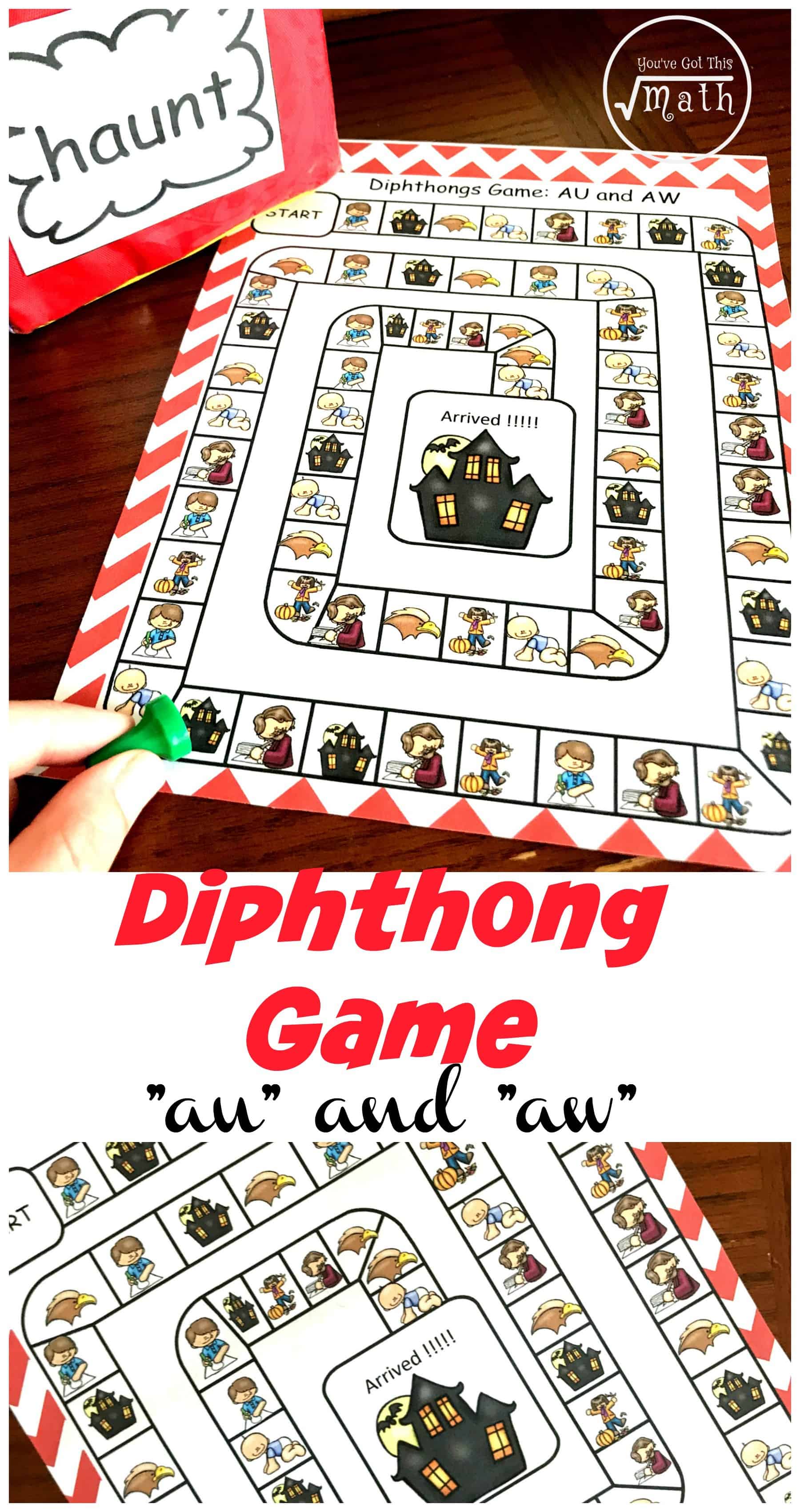 Diphthong game on a wooden background. 