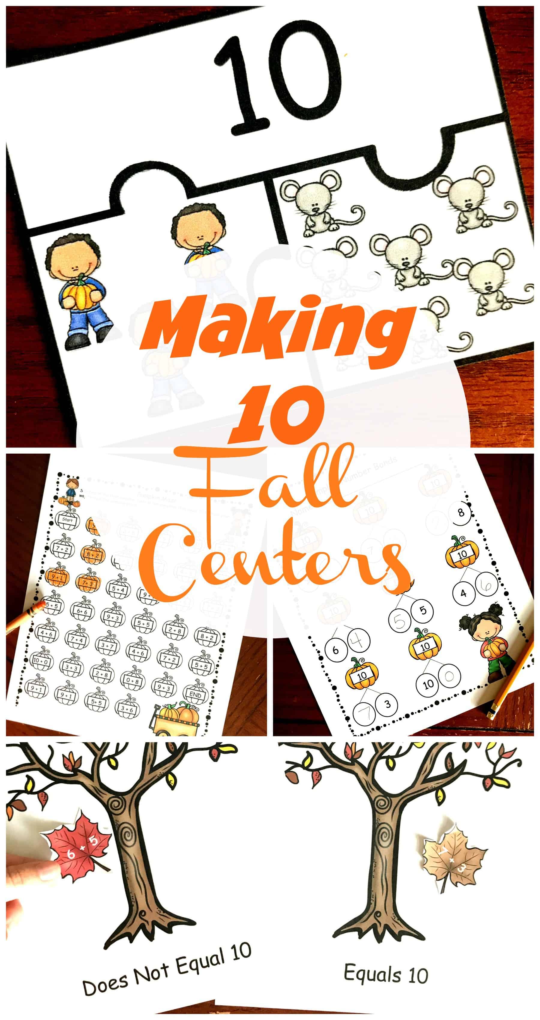 Various fall-themed adding to 10 worksheets. 