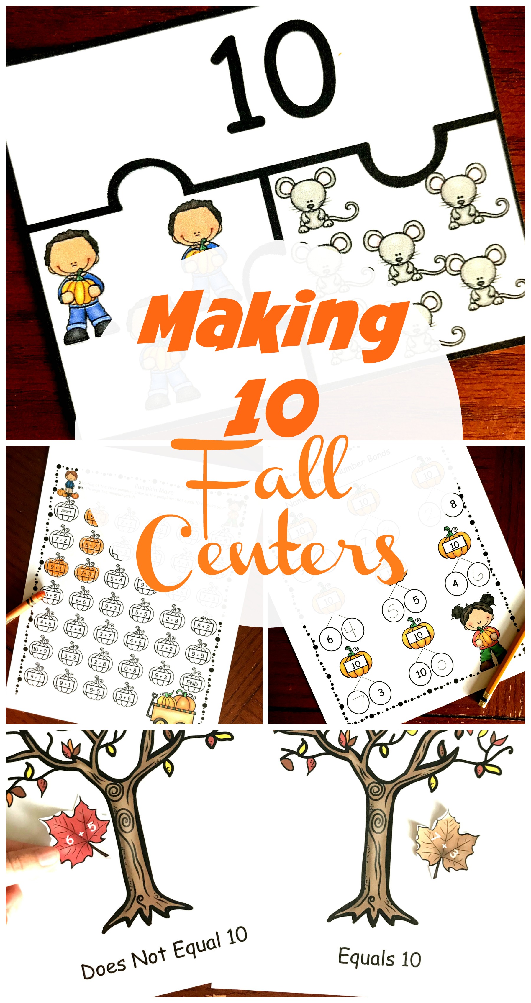 Various fall-themed adding to 10 worksheets. 