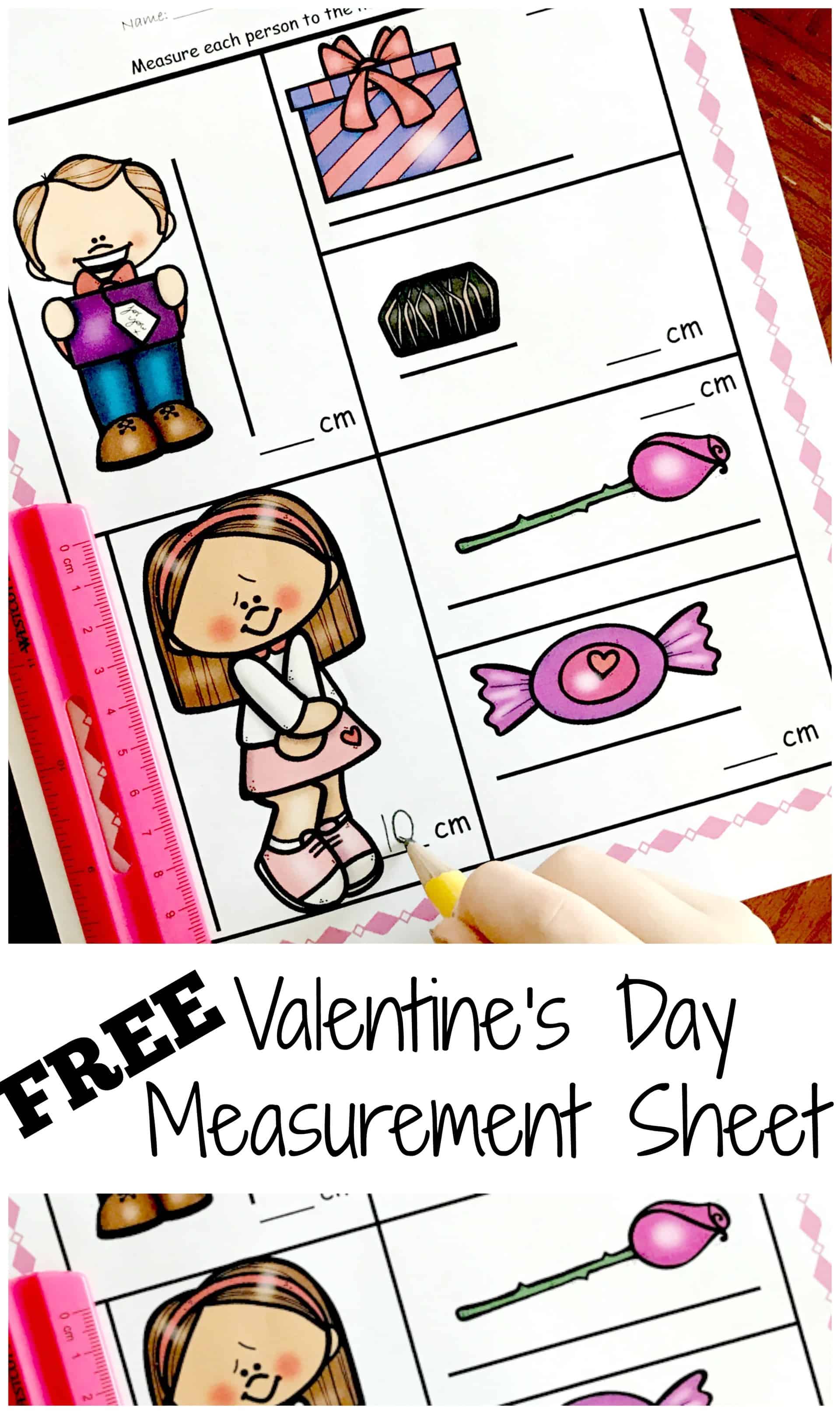 FREE Measuring Centimeters Worksheet with a Valentine's Day Theme