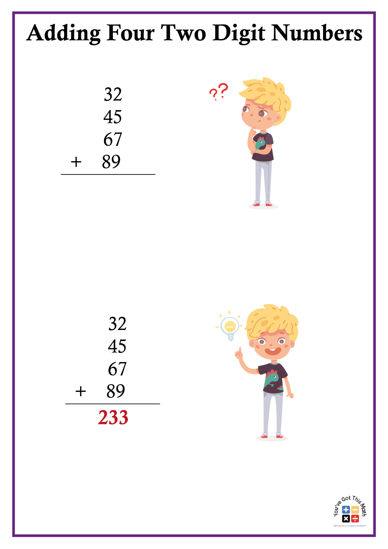 10+ Free Pages of Adding Four Two Digit Numbers Worksheet