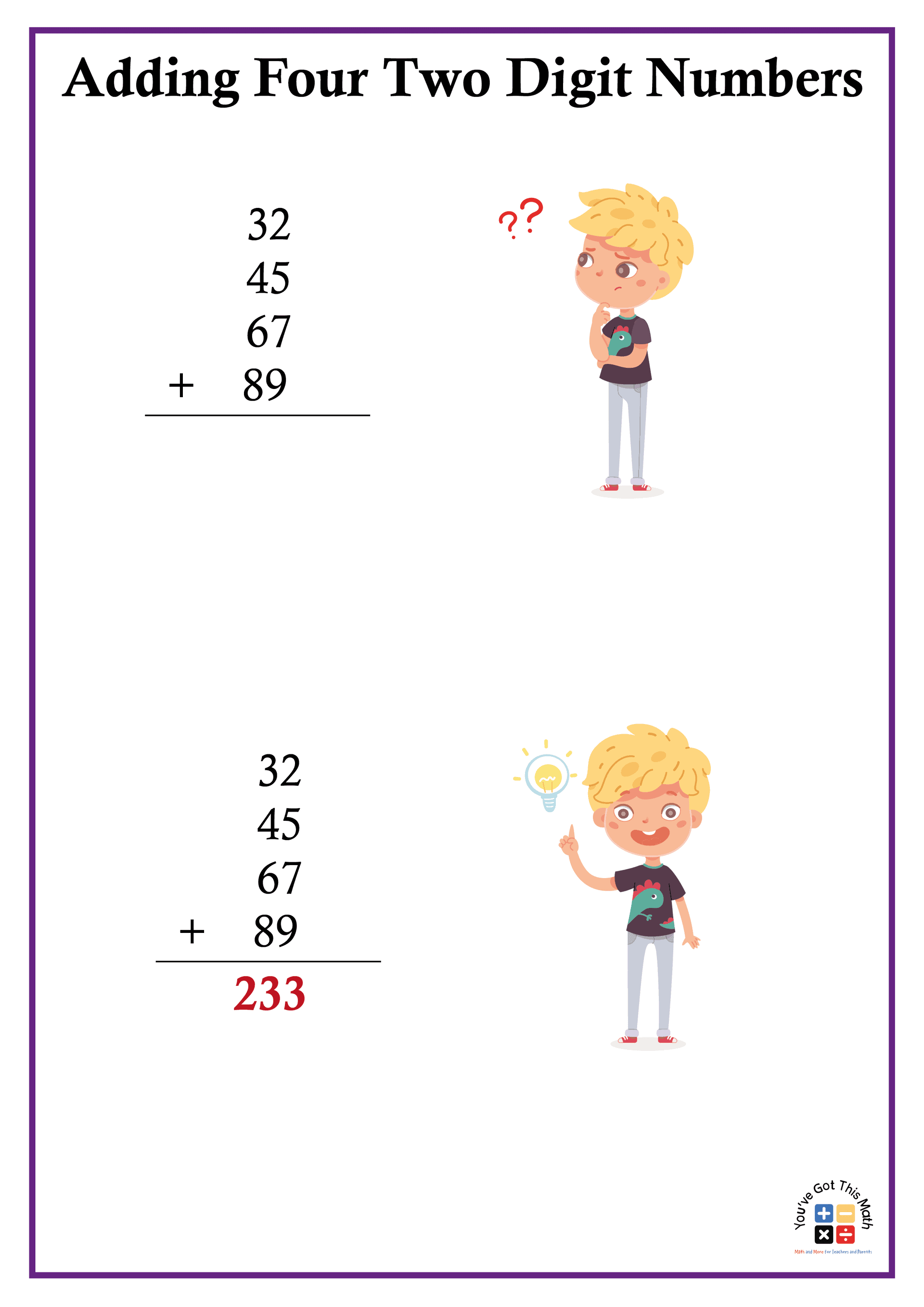 10+ Free Pages for Adding Four Two Digit Numbers Worksheet | Fun Adventure