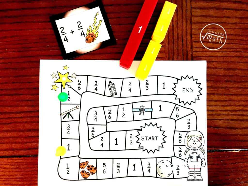 This free Adding Fractions Activity is perfect for working on adding fractions with common denominators and learning facts about space. And who doesn't like to play games?