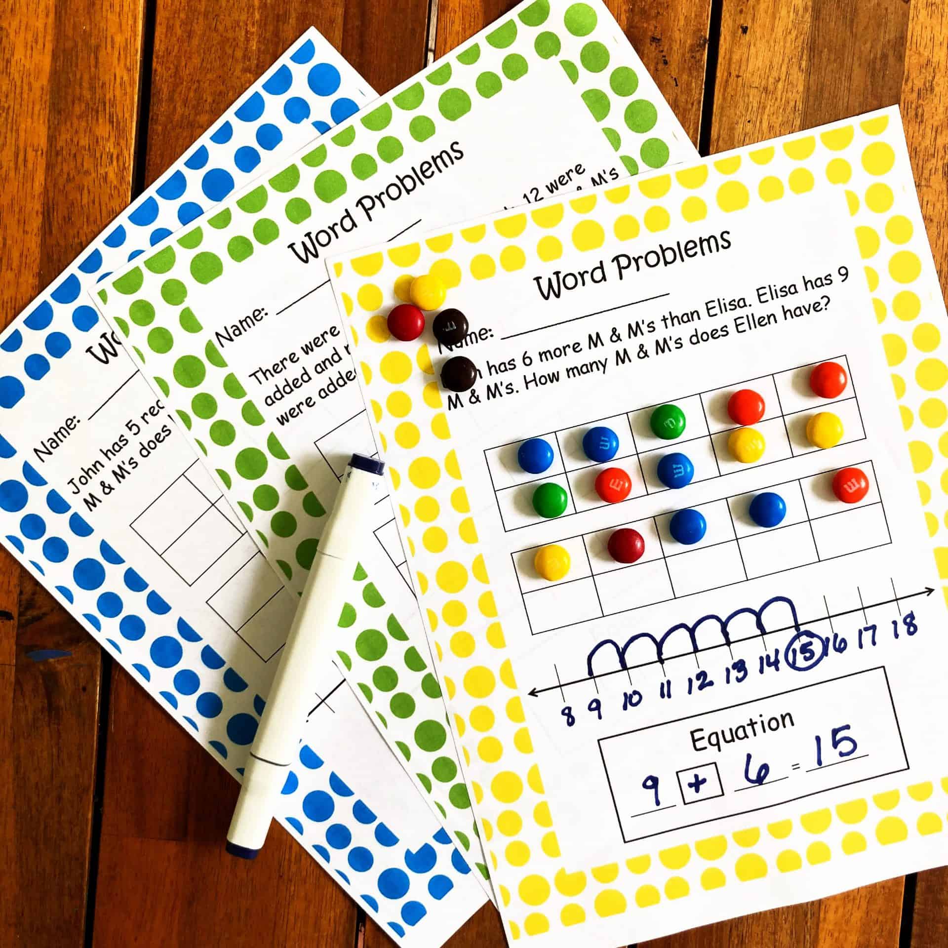 5 Free M & M Word Problems to Practice Adding and Subtracting Within 20