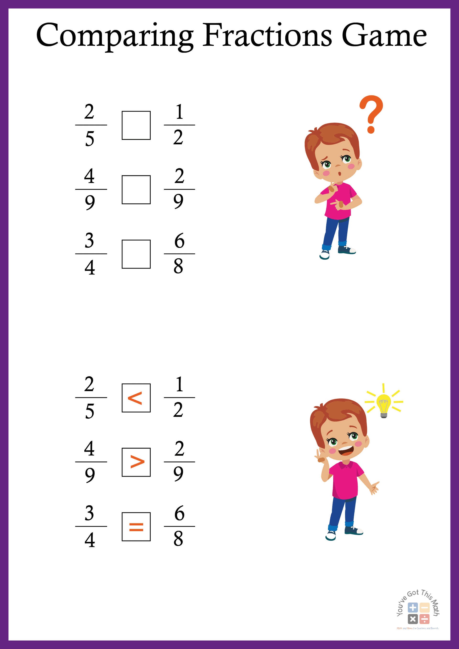 Fun Comparing Fractions Game | 25+ Free Worksheet Pages