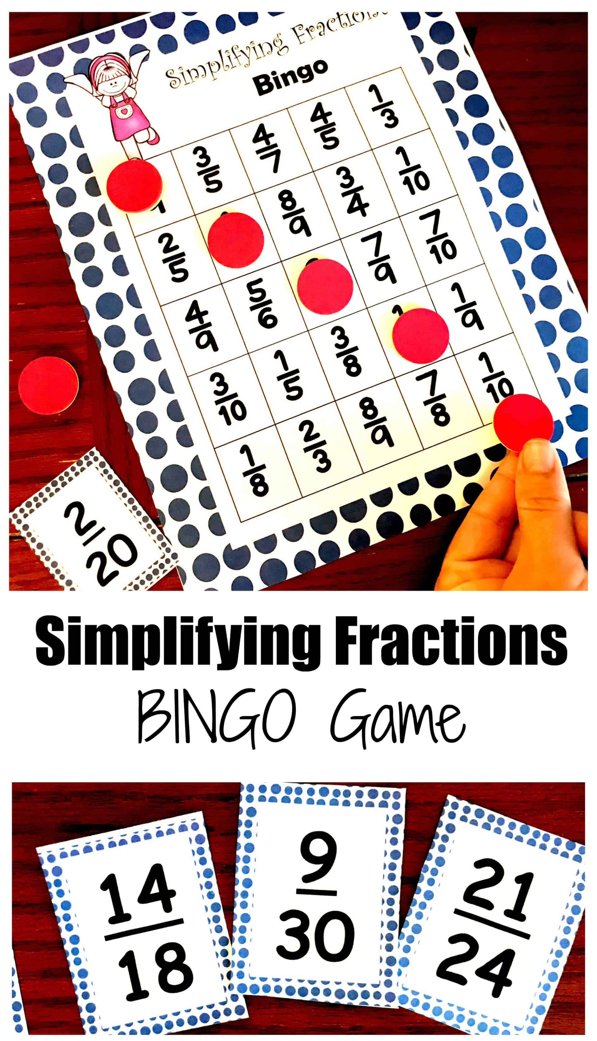 free simplifying fractions bingo game