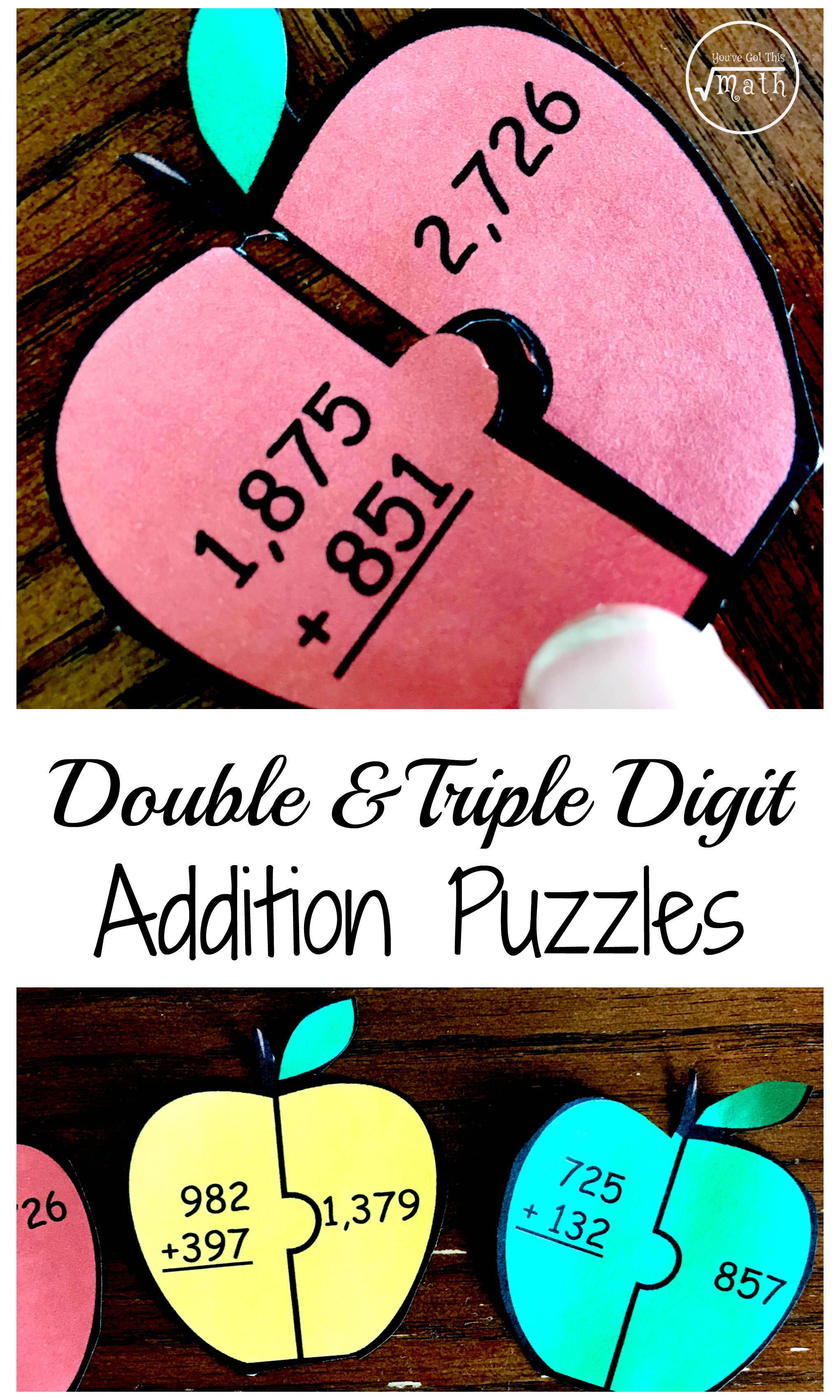 Double Digit Addition puzzles of an apple.