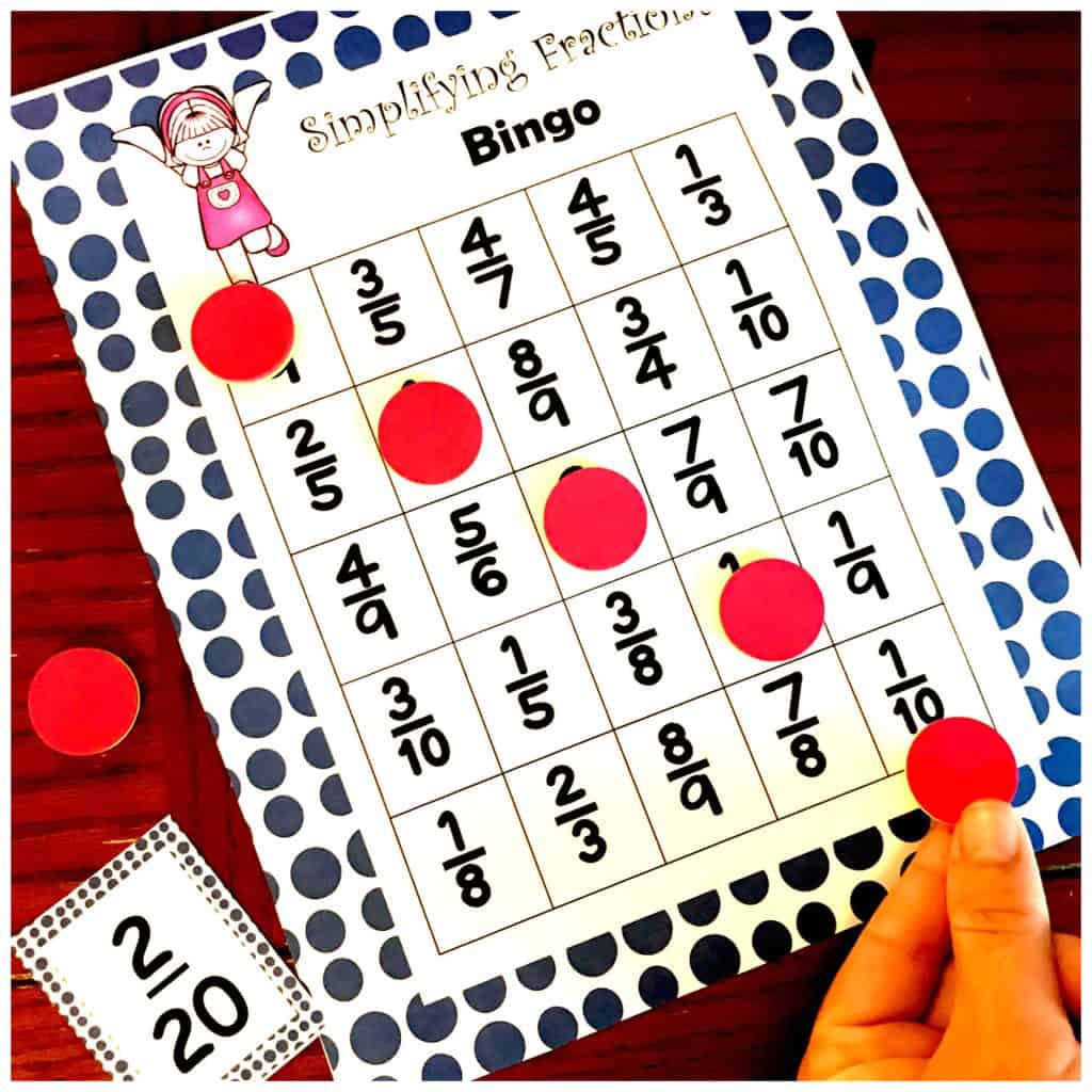 bingo game to teach simplifying fractions