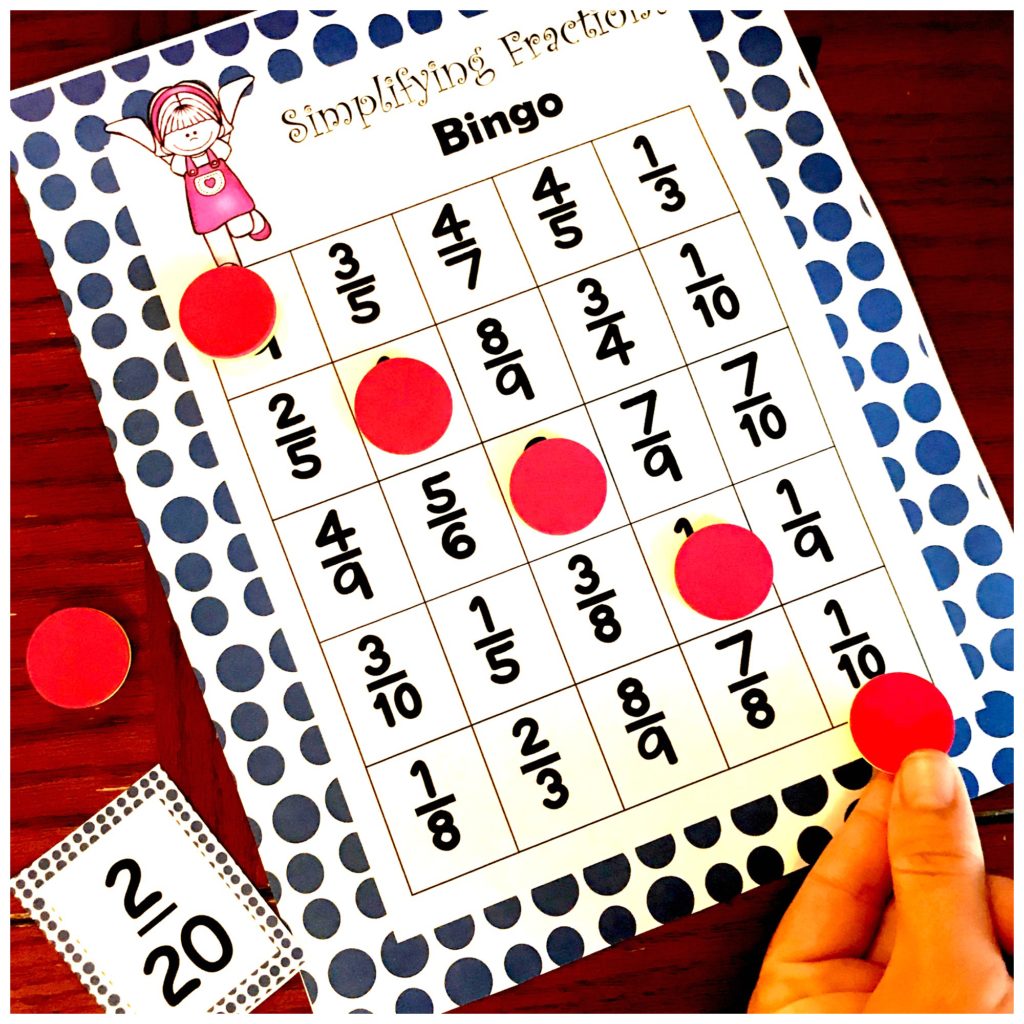 bingo game to teach simplifying fractions