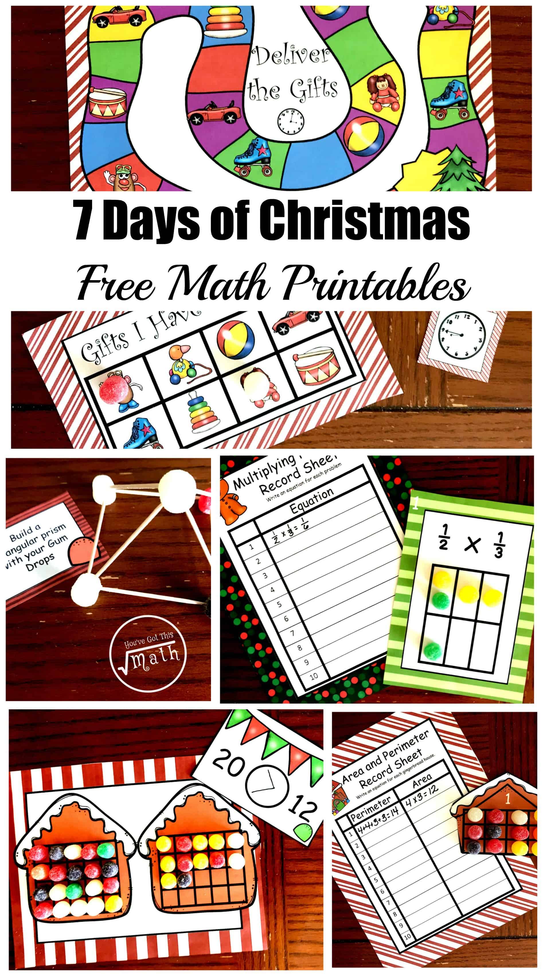 I want to say Merry Christmas to you by providing you with 7 days of free Christmas Math Printables for kindergarten through fifth grade.