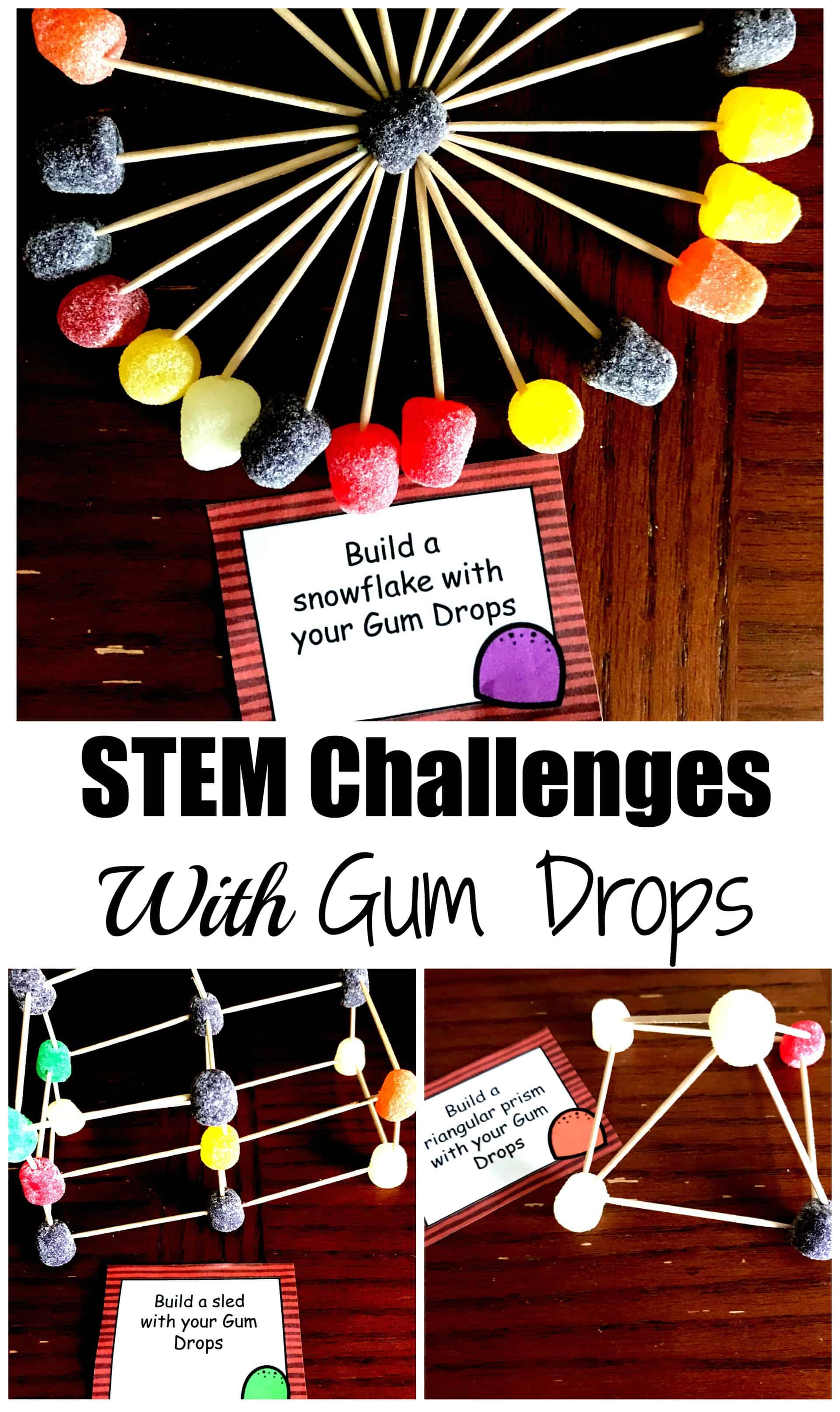 These STEM cards will challenge your children to build Gum Drop Structures. Half of the STEM cards have a Christmas Theme, while the others focus on shapes.