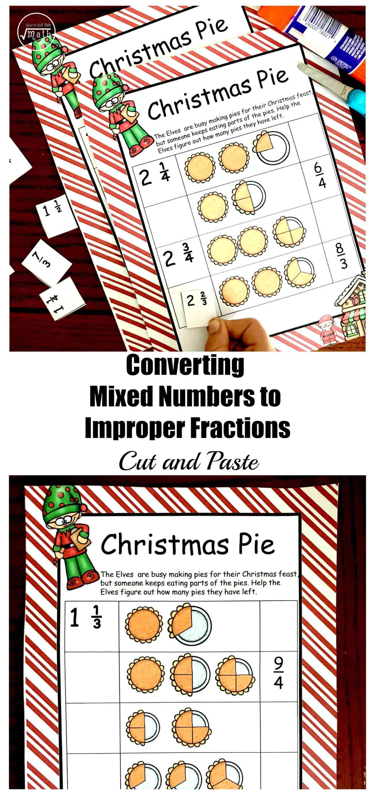 This free Cut and Paste Converting Mixed Numbers To Improper Fractions Worksheet helps children visualize this skill while having fun.