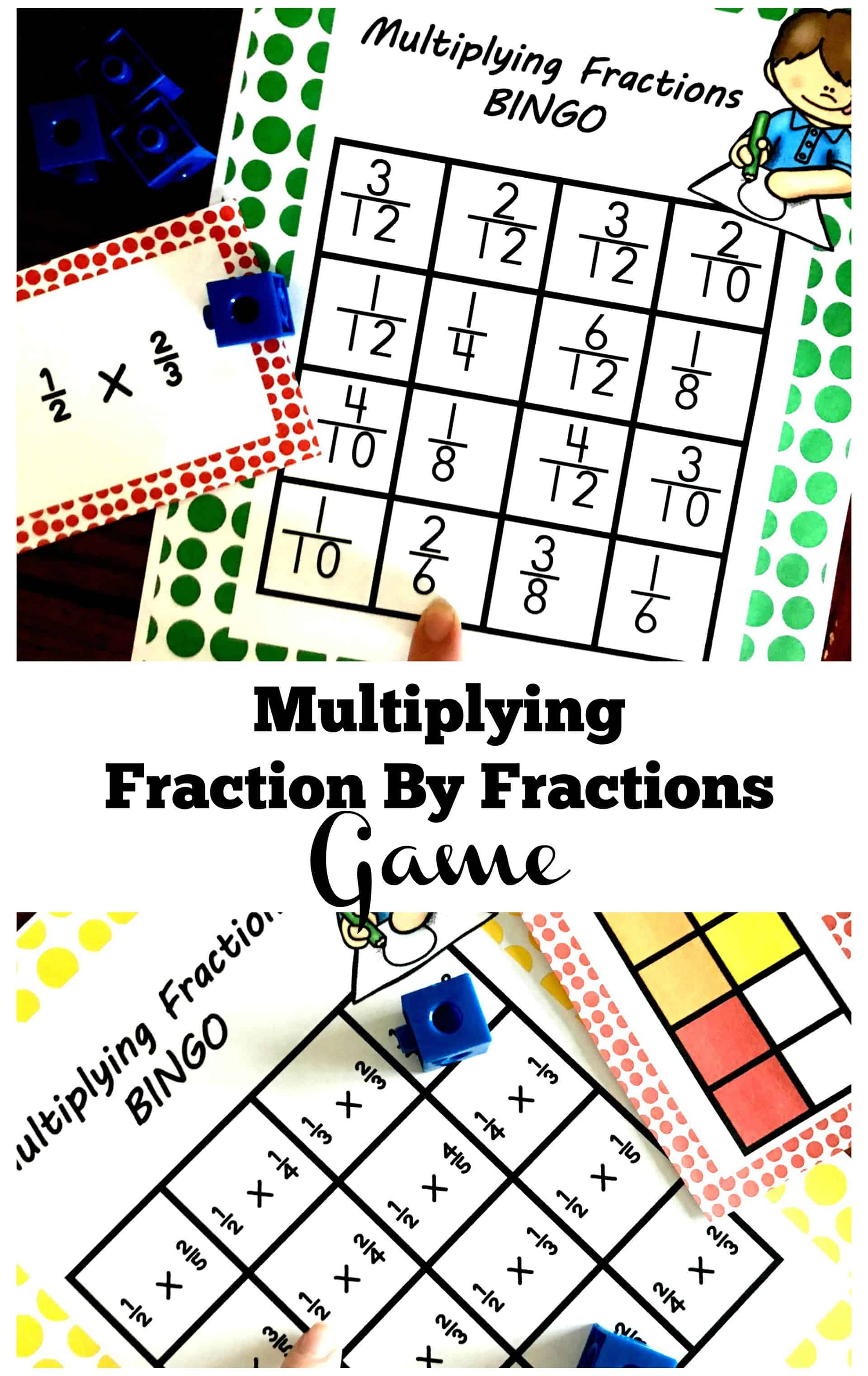 This free multiplying fractions game is a fun way to practice this skill. Children solve expressions and area models and then find the answer on the BINGO card.