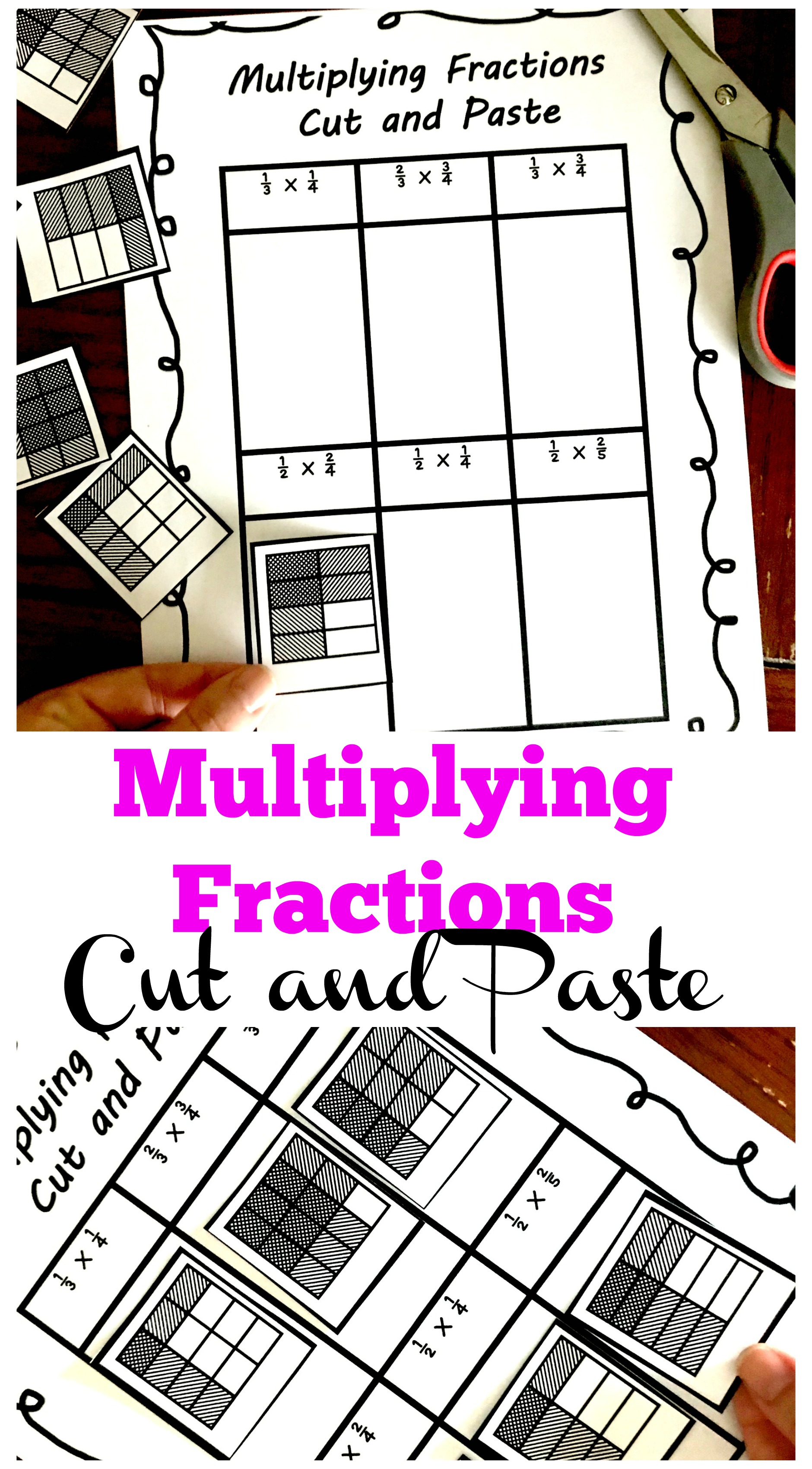 3 Cut and Paste Worksheets For Multiplying Fractions Practice