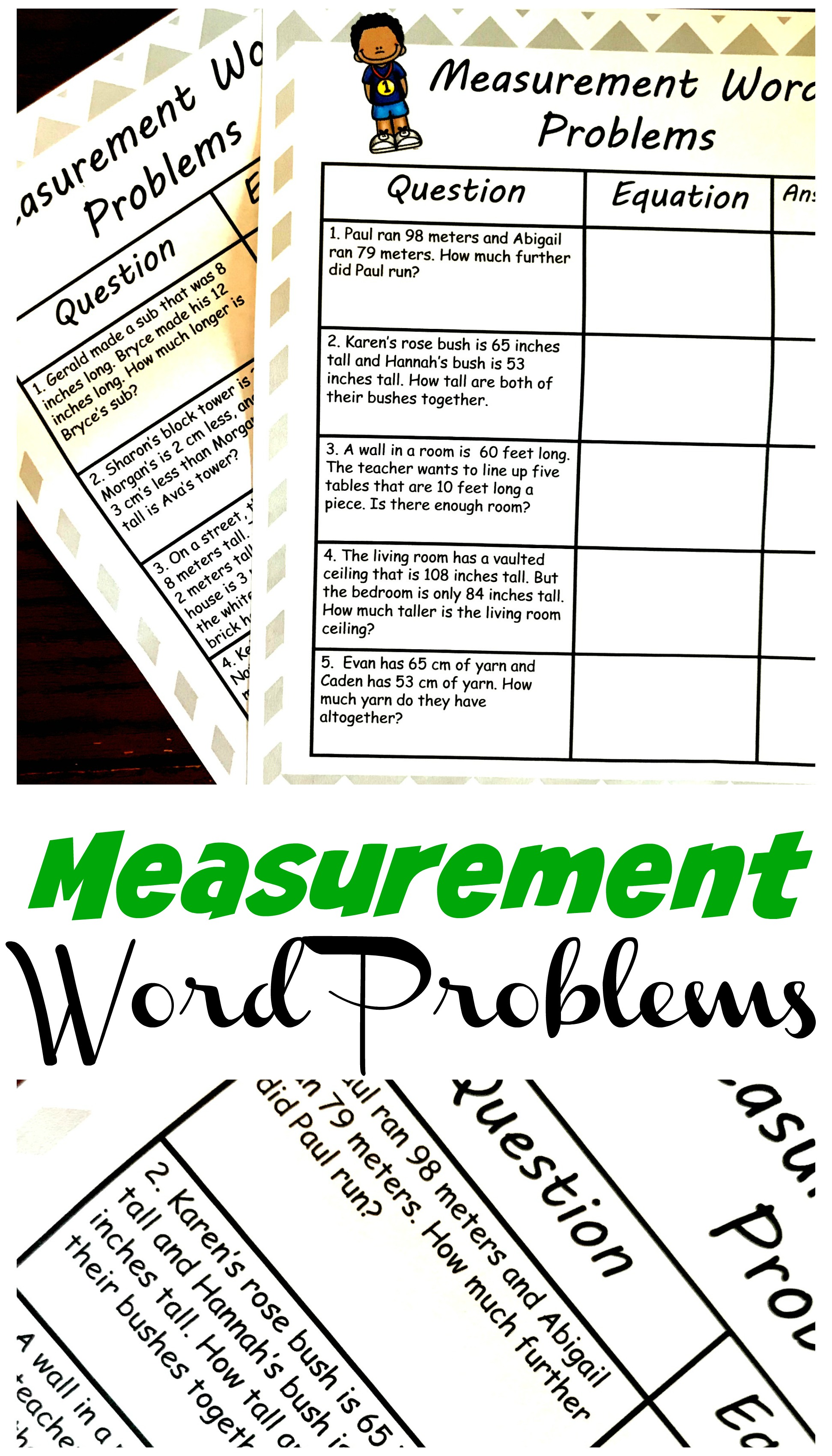 Two Simple Measurement Word Problems Worksheets