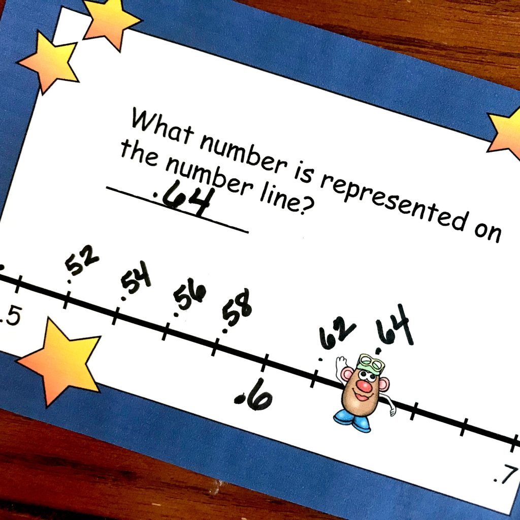 16 Task Cards To Practice Modeling Decimals on Number Lines and Decimal Grids