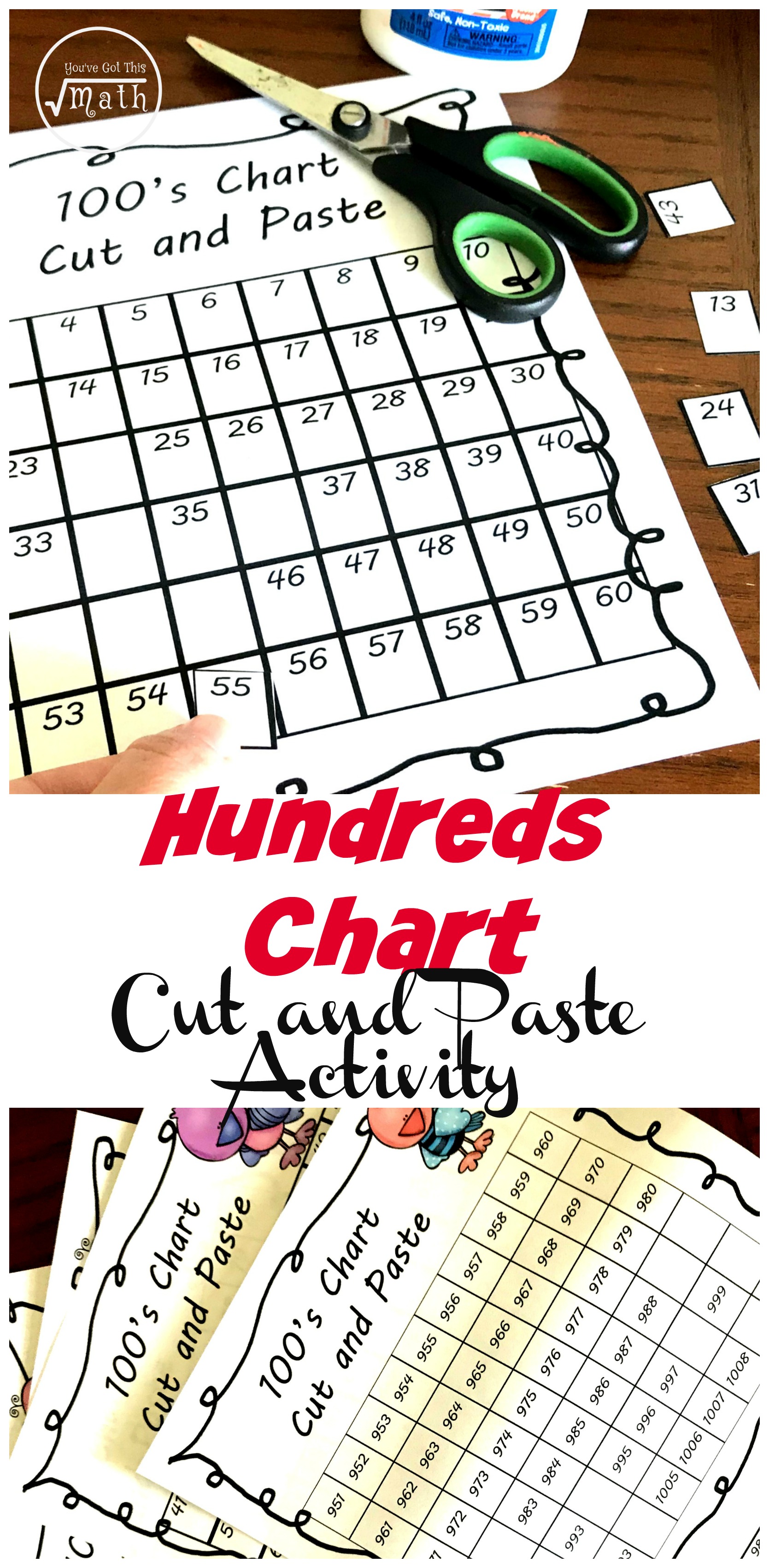 5 free hundreds chart with missing numbers cut and paste activities