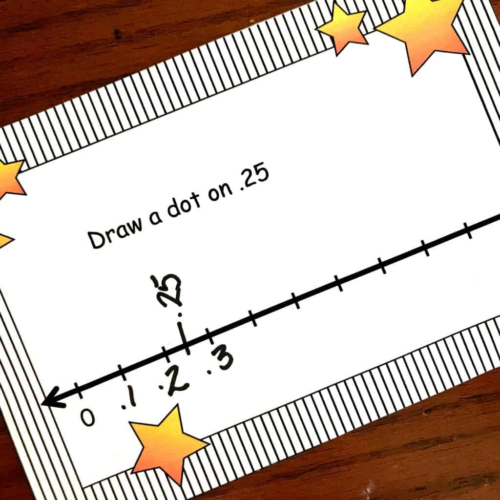 16 Task Cards To Practice Modeling Decimals on Number Lines and Decimal Grids