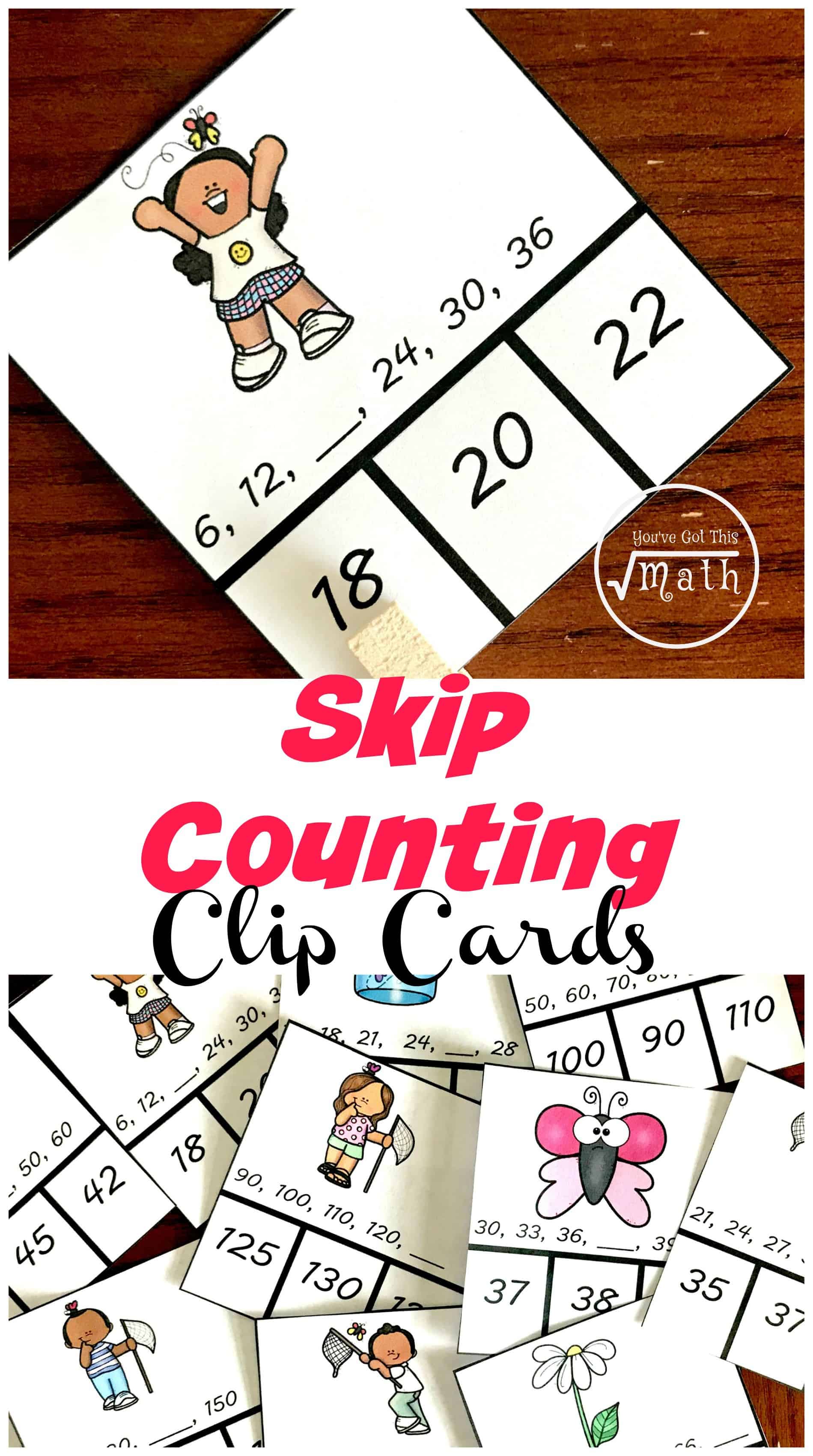 If your children have been working on skip counting and you want to see what they know, these skip counting clip cards are a great way to do so. There are four cards for the numbers two through fifteen! Perfect for Classical Conversations new math memory work.