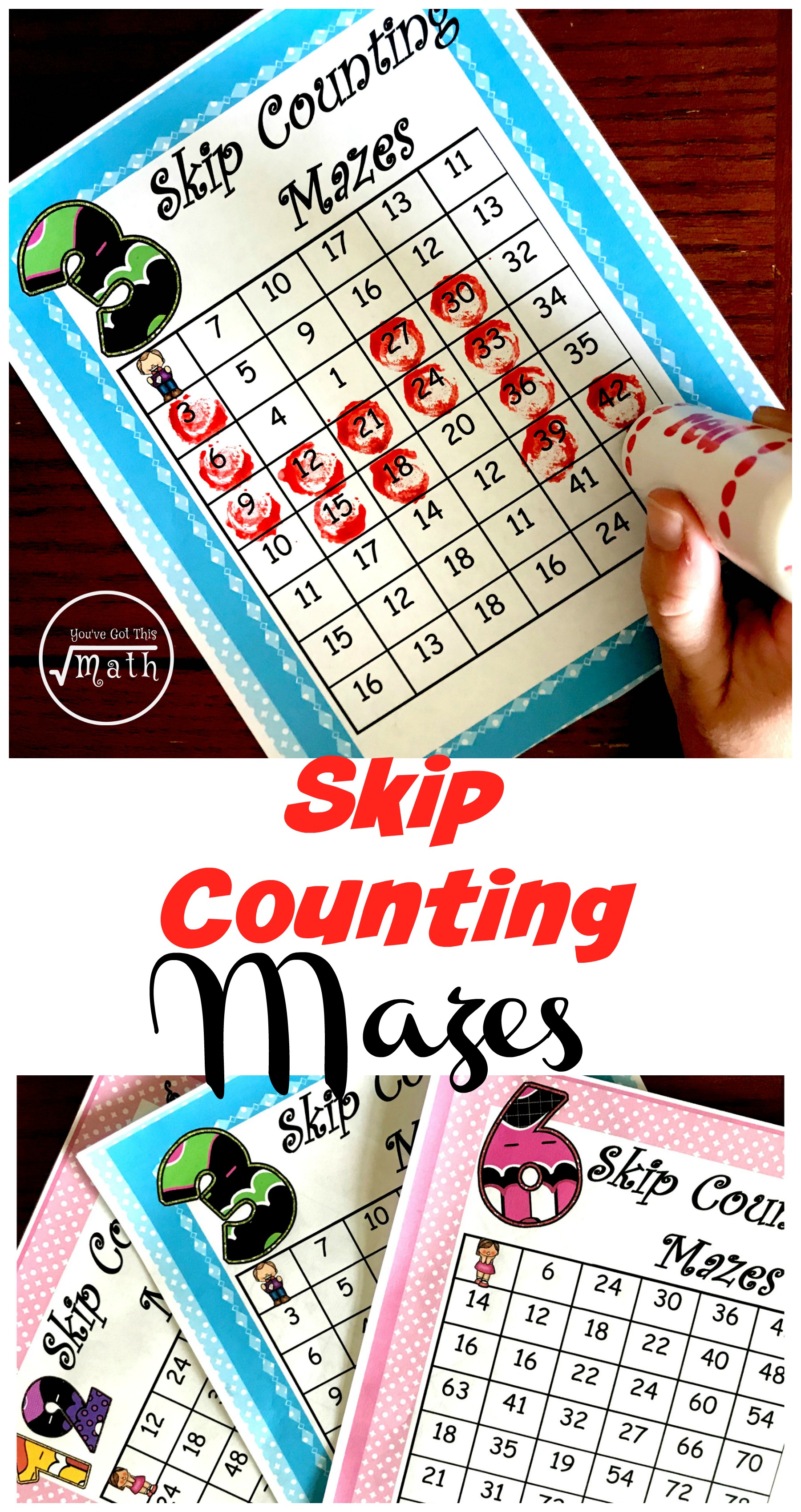 These mazes are a great way to practice skip counting. There is one sheet for each number, two through fifteen. Students have to find fifteen numbers in each maze. This helps them learn their multiplication facts to 15. (2 x 15) (3 x 15) Great for the new CC math memory work.