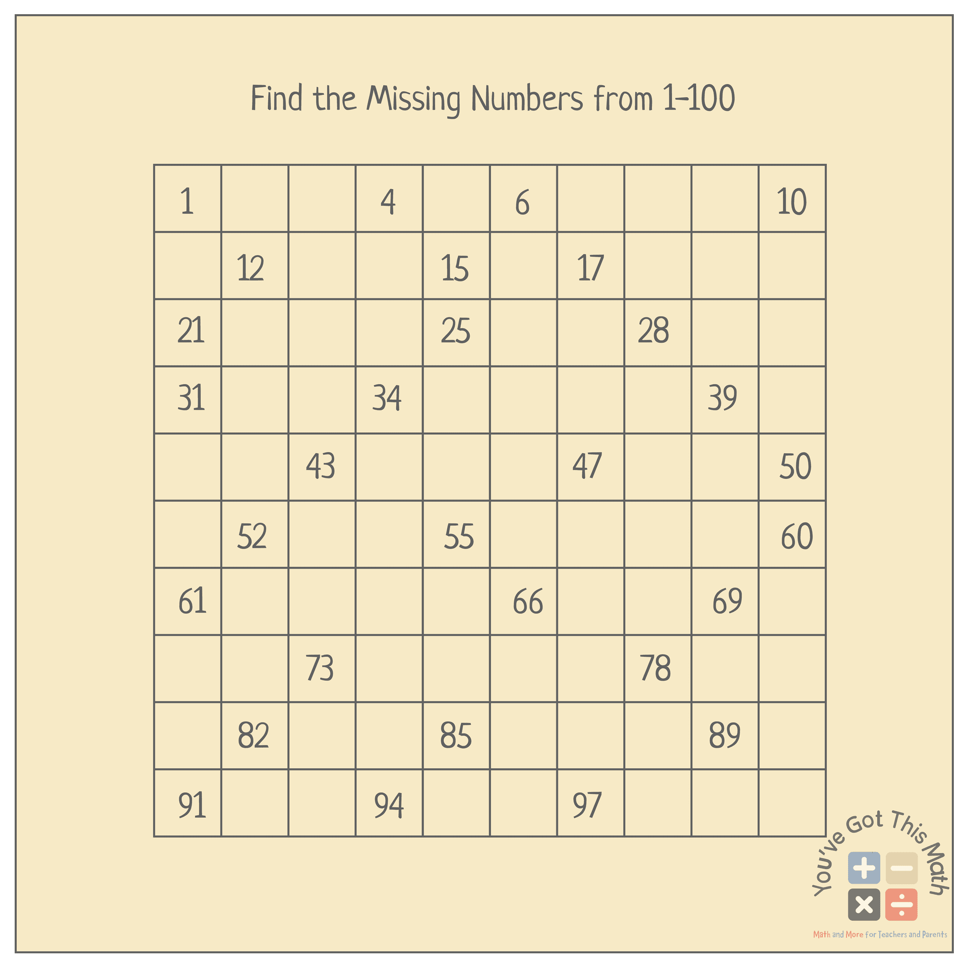 Find the Missing Numbers from 1-100