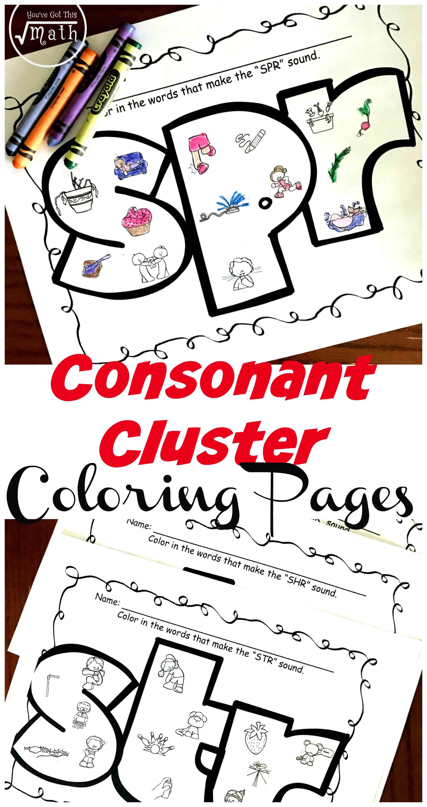 Grab these free consonant cluster worksheets to work on trigraphs and the sounds they make. Your children will enjoy coloring in the fun pictures and they practice saying the sounds that consonant clusters like spr, squ, and shr make.