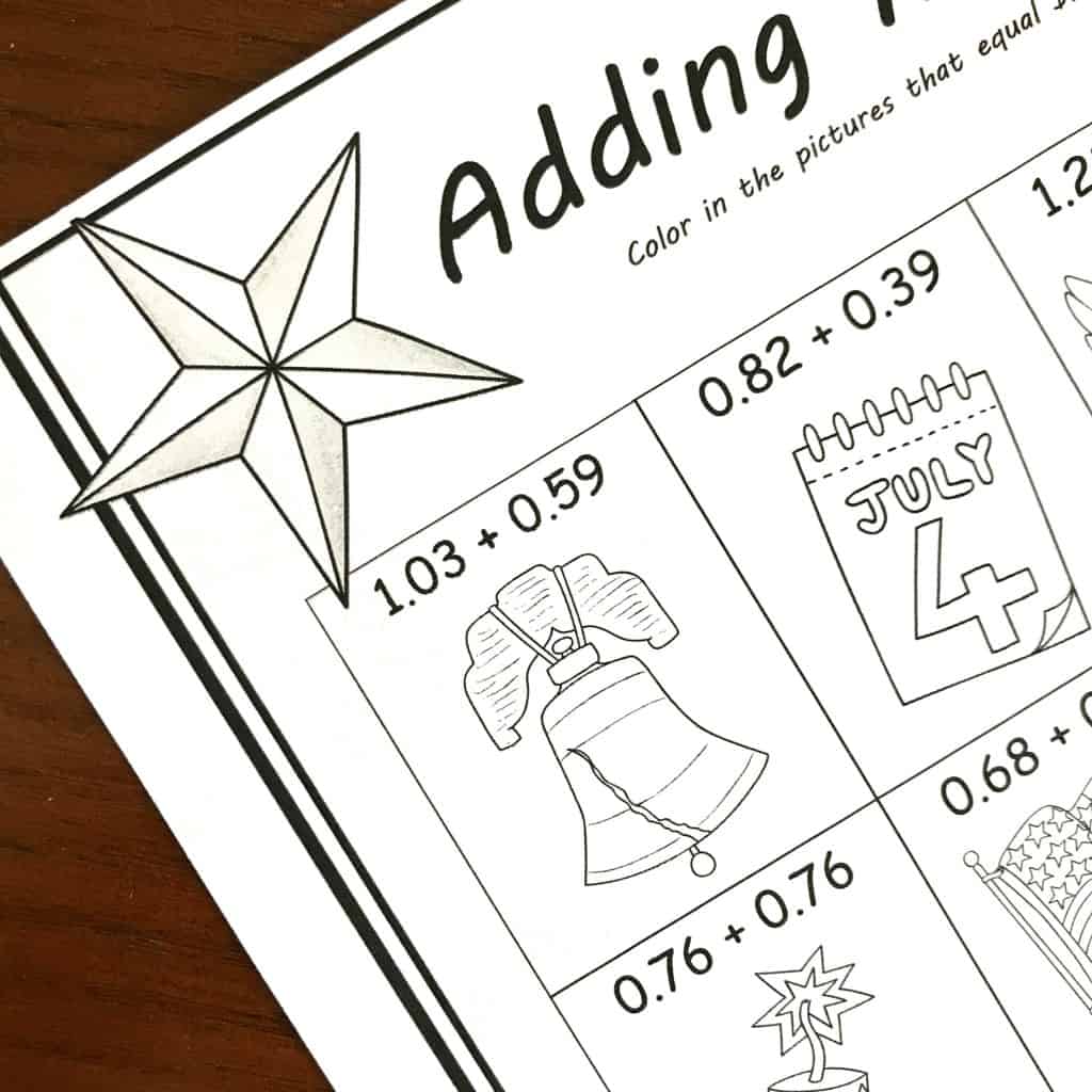 Five FREE Coloring Adding Money Worksheets with a Patriotic Theme