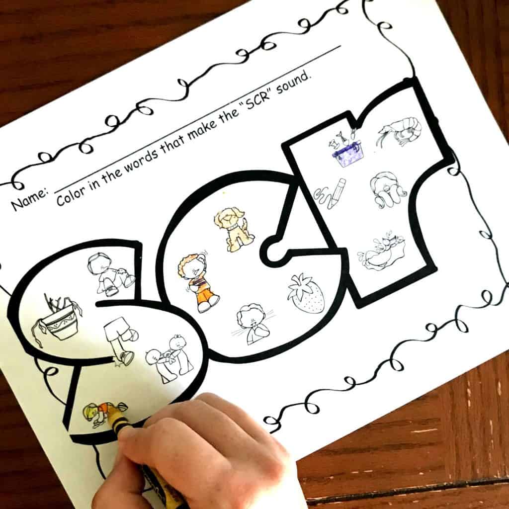 6 Coloring Consonant Cluster Worksheets For Trigraphs Such As spr & squ