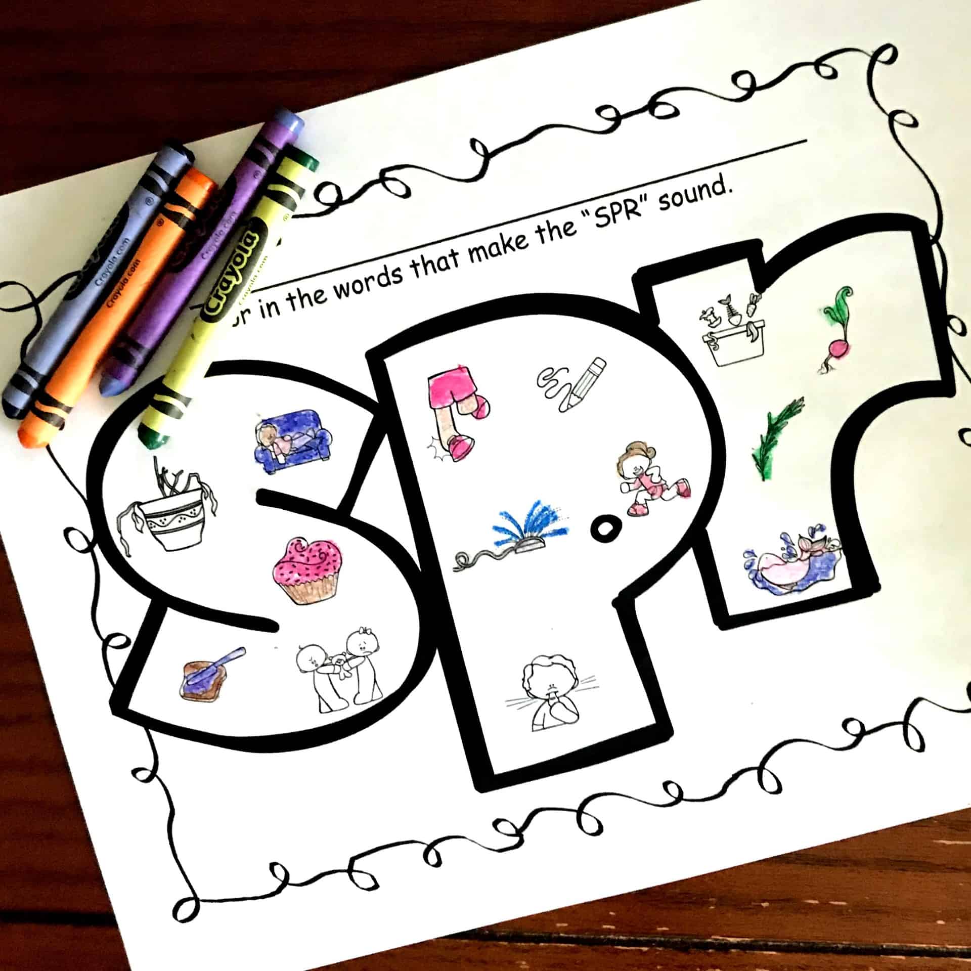 6 Coloring Consonant Cluster Worksheets For Trigraphs Such As spr & squ