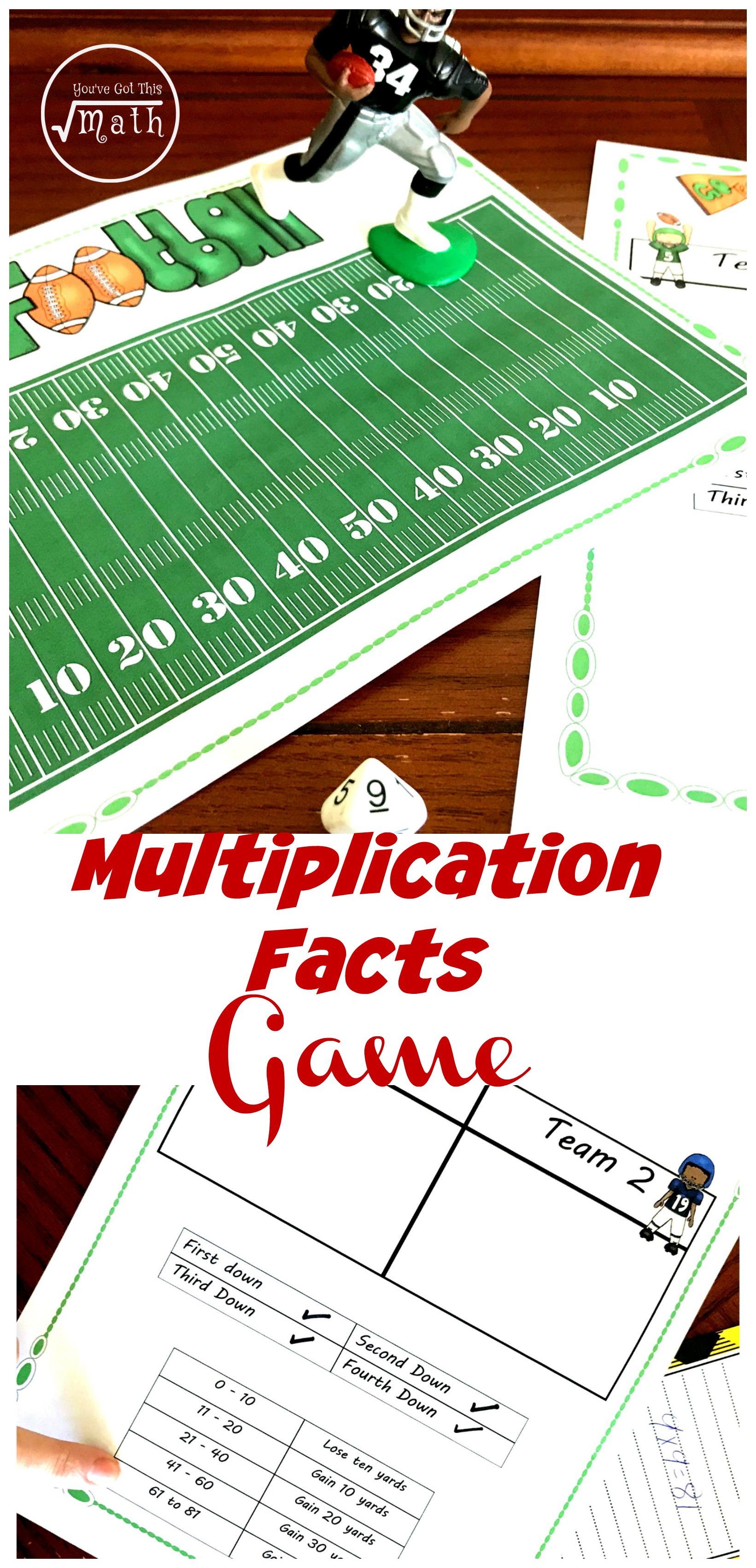 FREE No-Prep Multiplication Facts Practice Game with a Football Theme