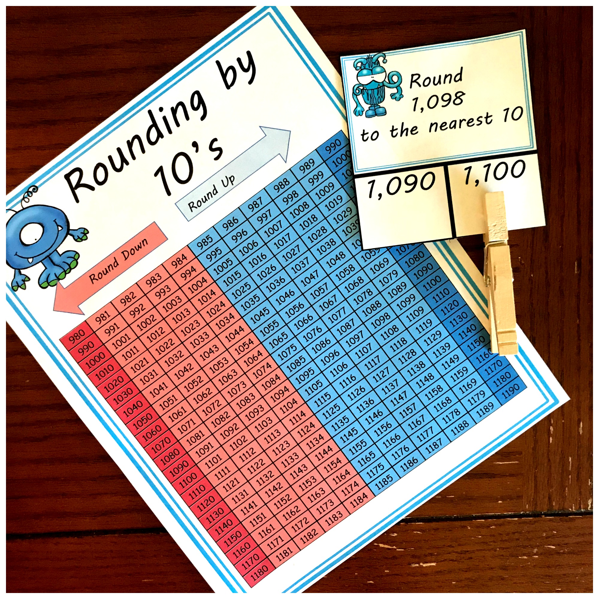 60 FREE Rounding By 10’s Clip Cards with a Hundreds Chart