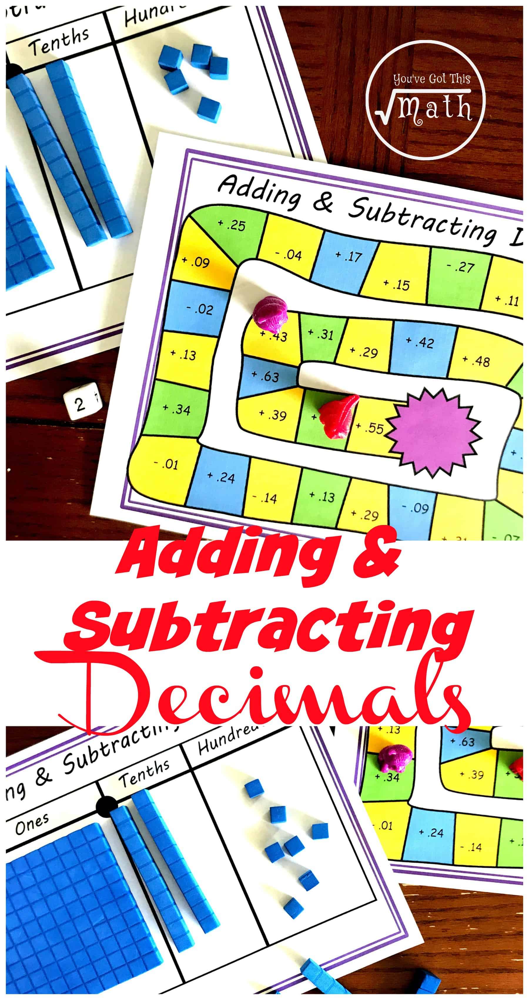 Grab this free adding and subtracting decimal game to allow children more practice at adding and subtracting decimals using base ten blocks. 