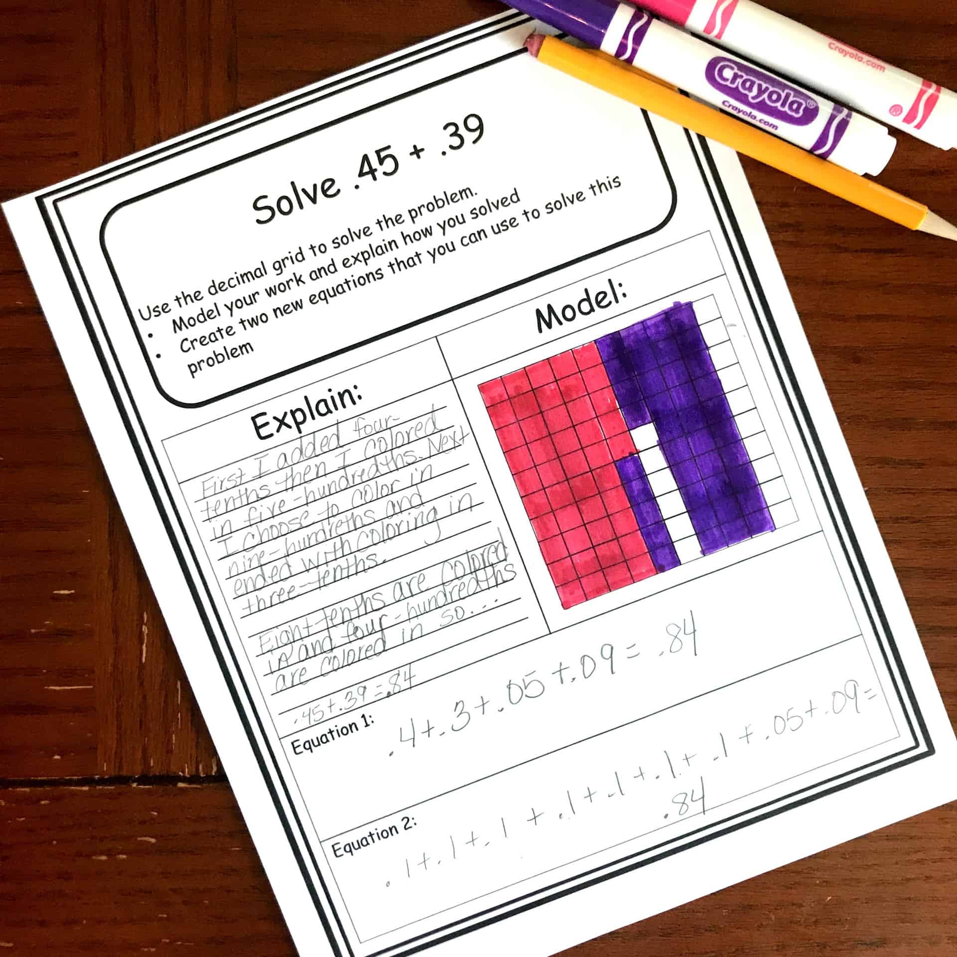 FREE Decimal Addition and Subtraction Worksheets Using Decimal Grids