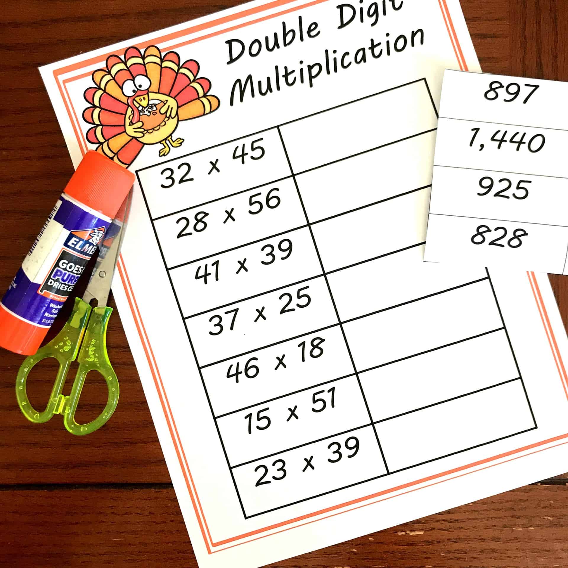 Cut and Paste Double Digit Multiplication Worksheets | Free Printable | Fall Theme