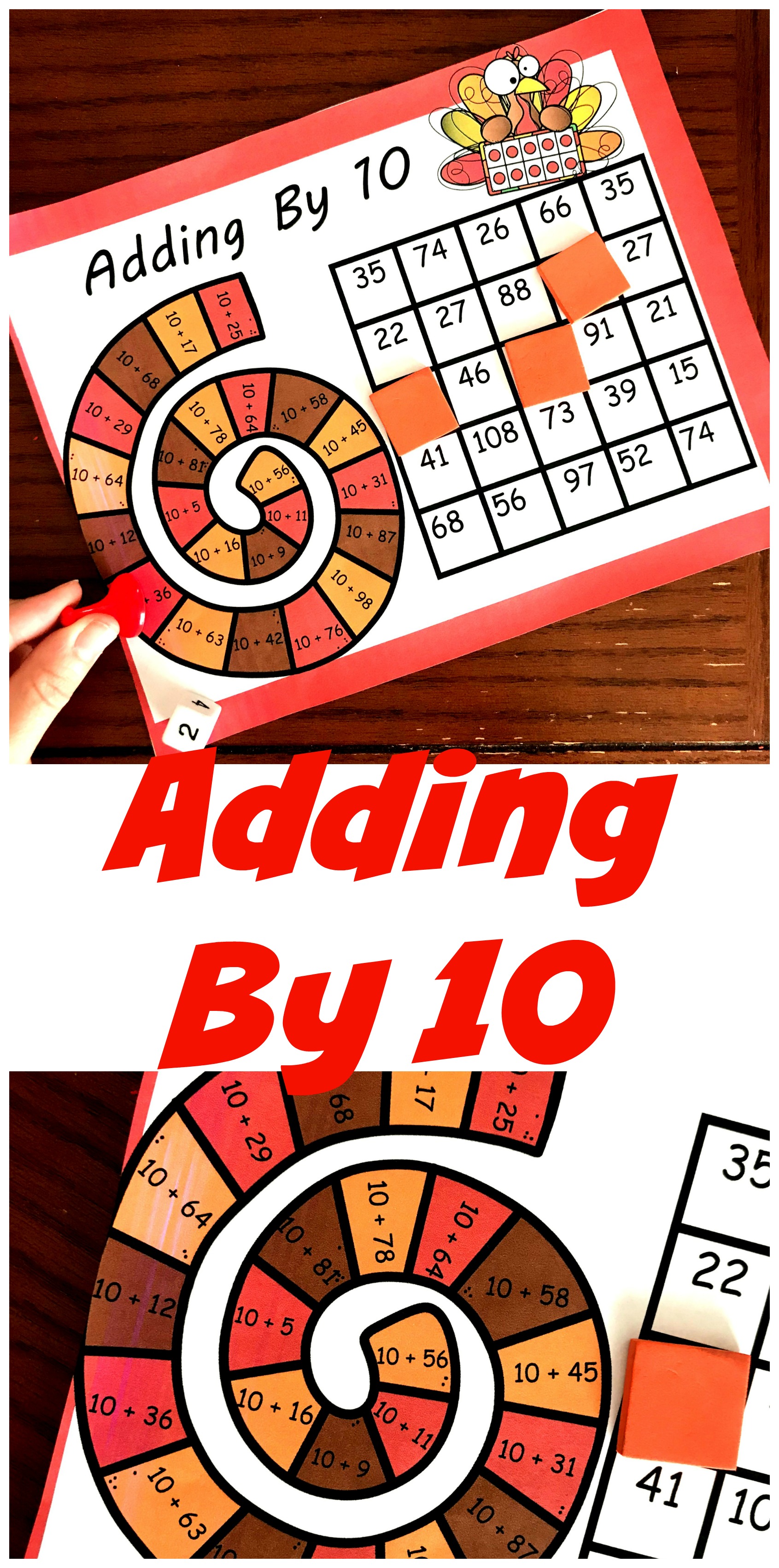 FREE No Prep Adding By 10 Game Thanksgiving Theme