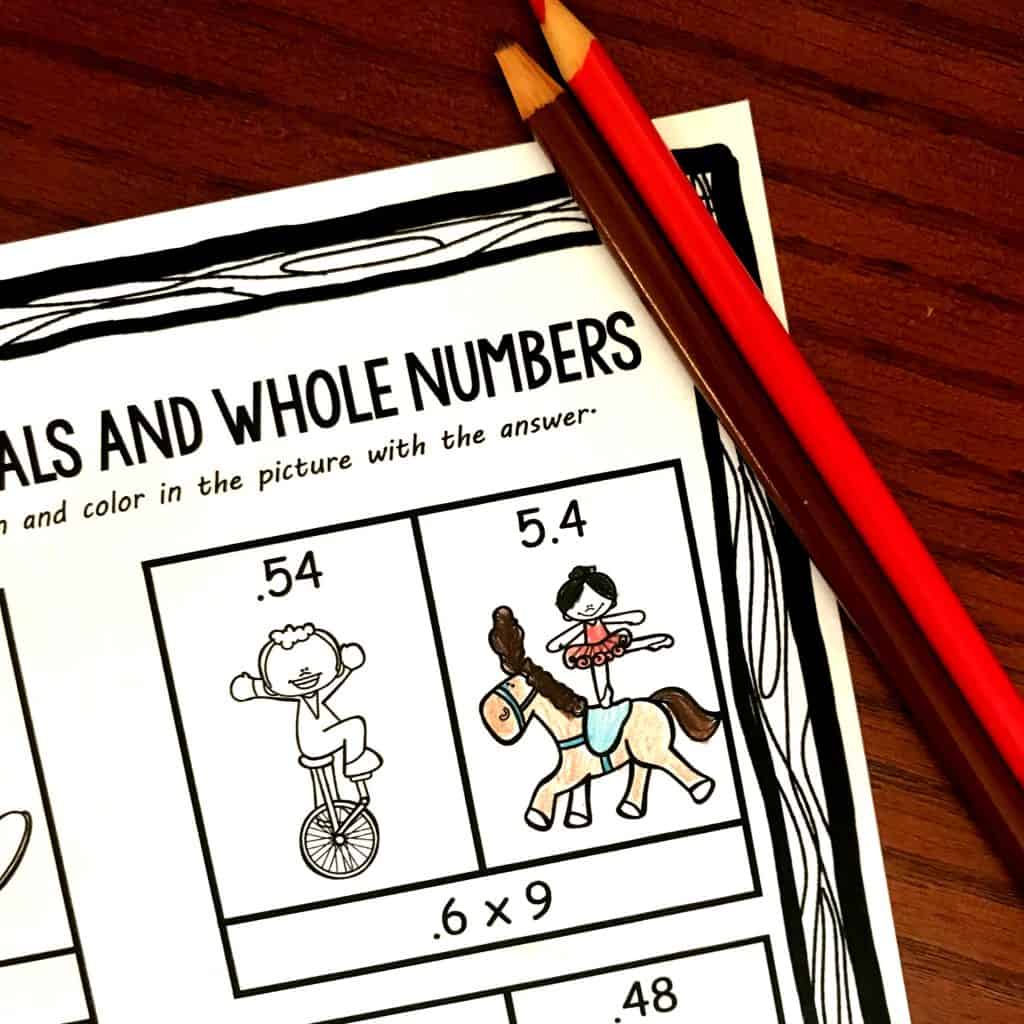 FREE Multiplying Decimals and Whole Numbers Coloring Worksheet