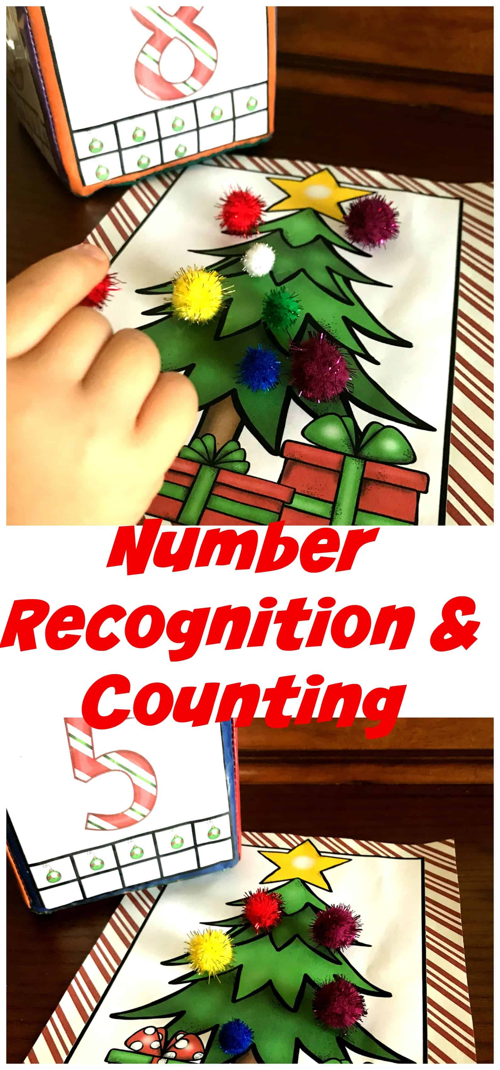 Grab this FREE Christmas themed counting activity for preschoolers. It is a fun hands-on way to work on numbers recognition and one to one correspondence.
