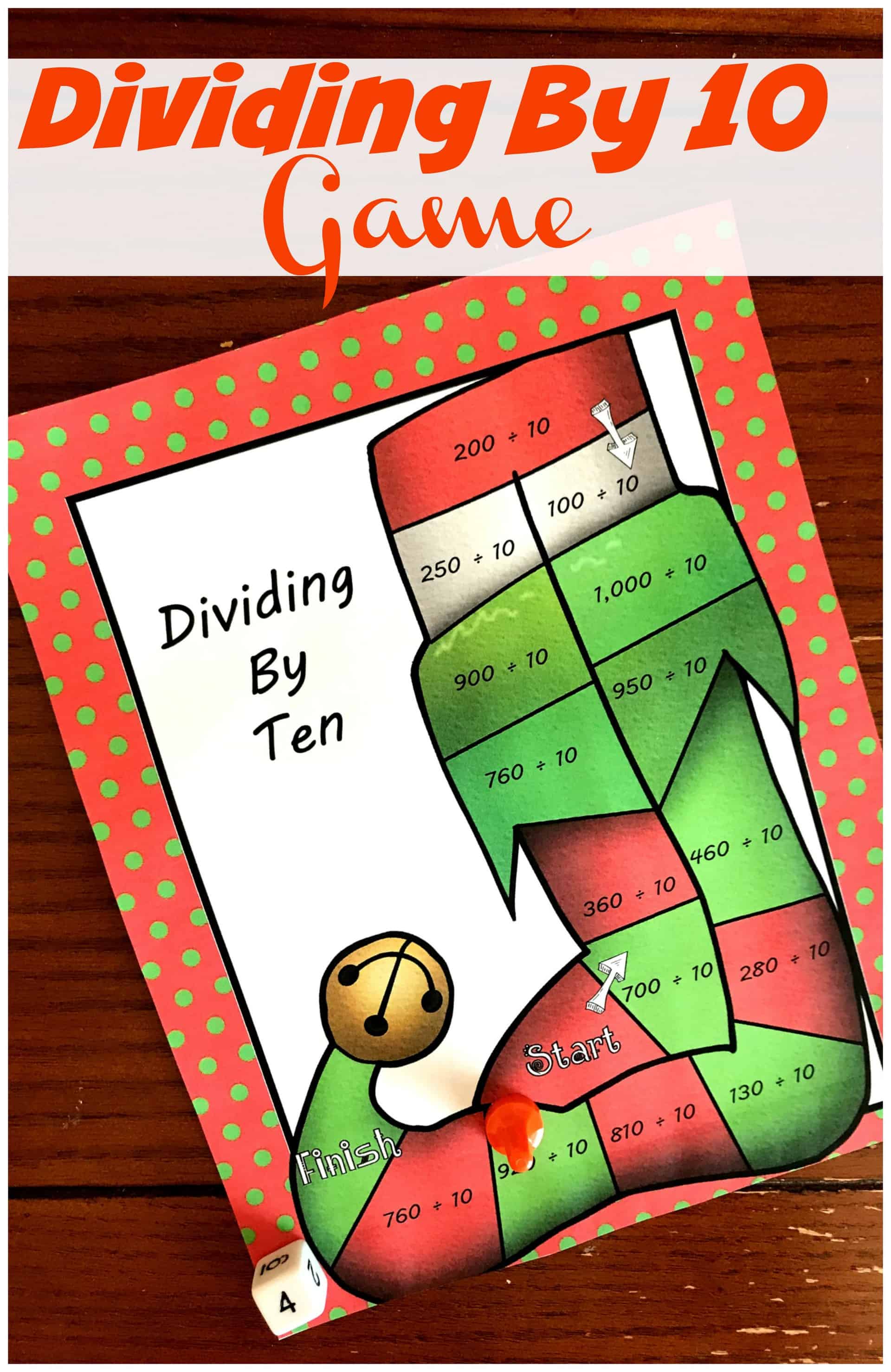 This free no-prep dividing by 10 game is a fun way to practice dividing by 10. Just grab some game pieces and dice and you are ready to play.