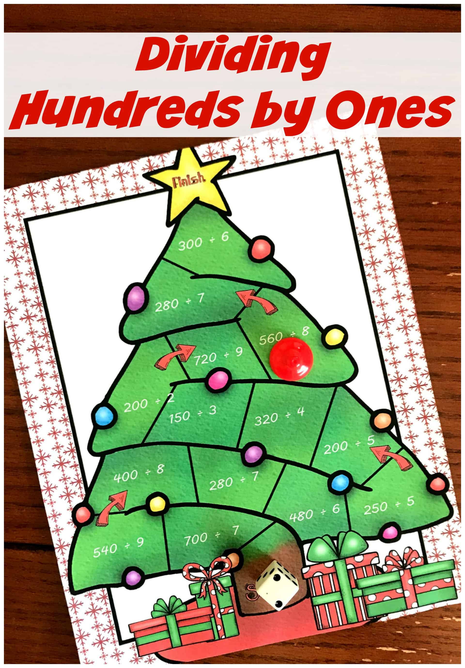 Grab this free no-prep Christmas game and get your kiddos working on dividing multiples of 10 by a single digit  (240 ÷ 8). You just need a die and game pieces and you are ready to play.